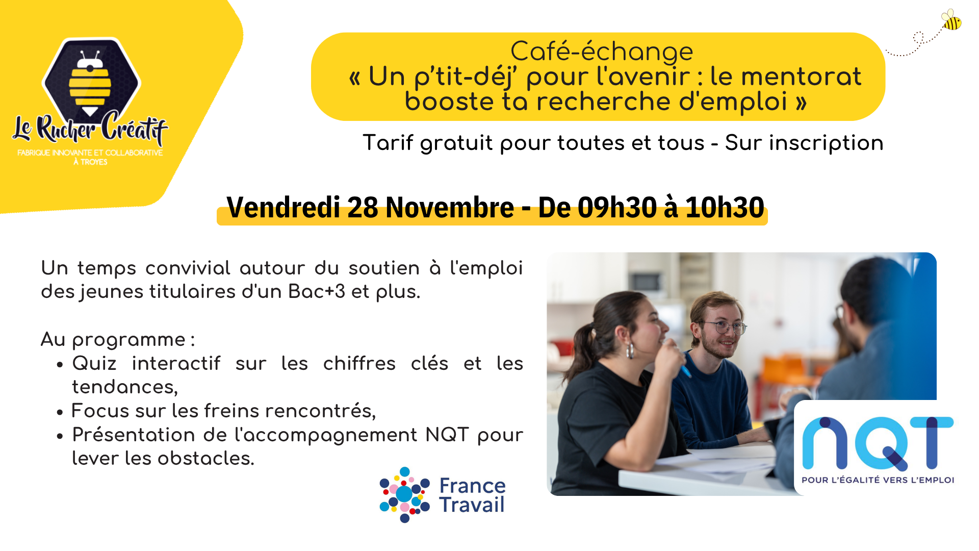 "Un p’tit-déj’ pour l'avenir : le mentorat booste ta recherche d'emploi" "Un p’tit-déj’ pour l'avenir : le mentorat booste ta recherche d'emploi"