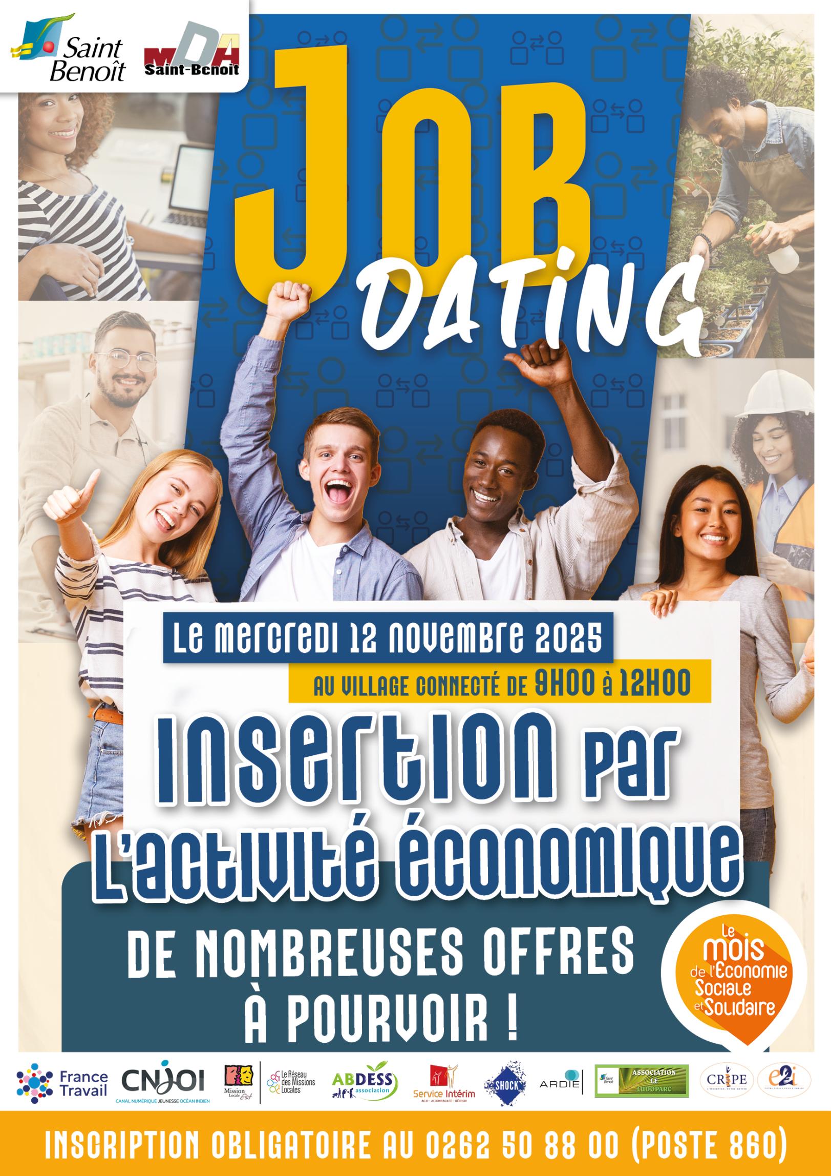 JOB DATING IAE 2025 Job dating IAE le 12 novembre au Village connecté de Saint-Benoît : rencontrez des acteurs de l'IAE et positionnez vous sur des offres.