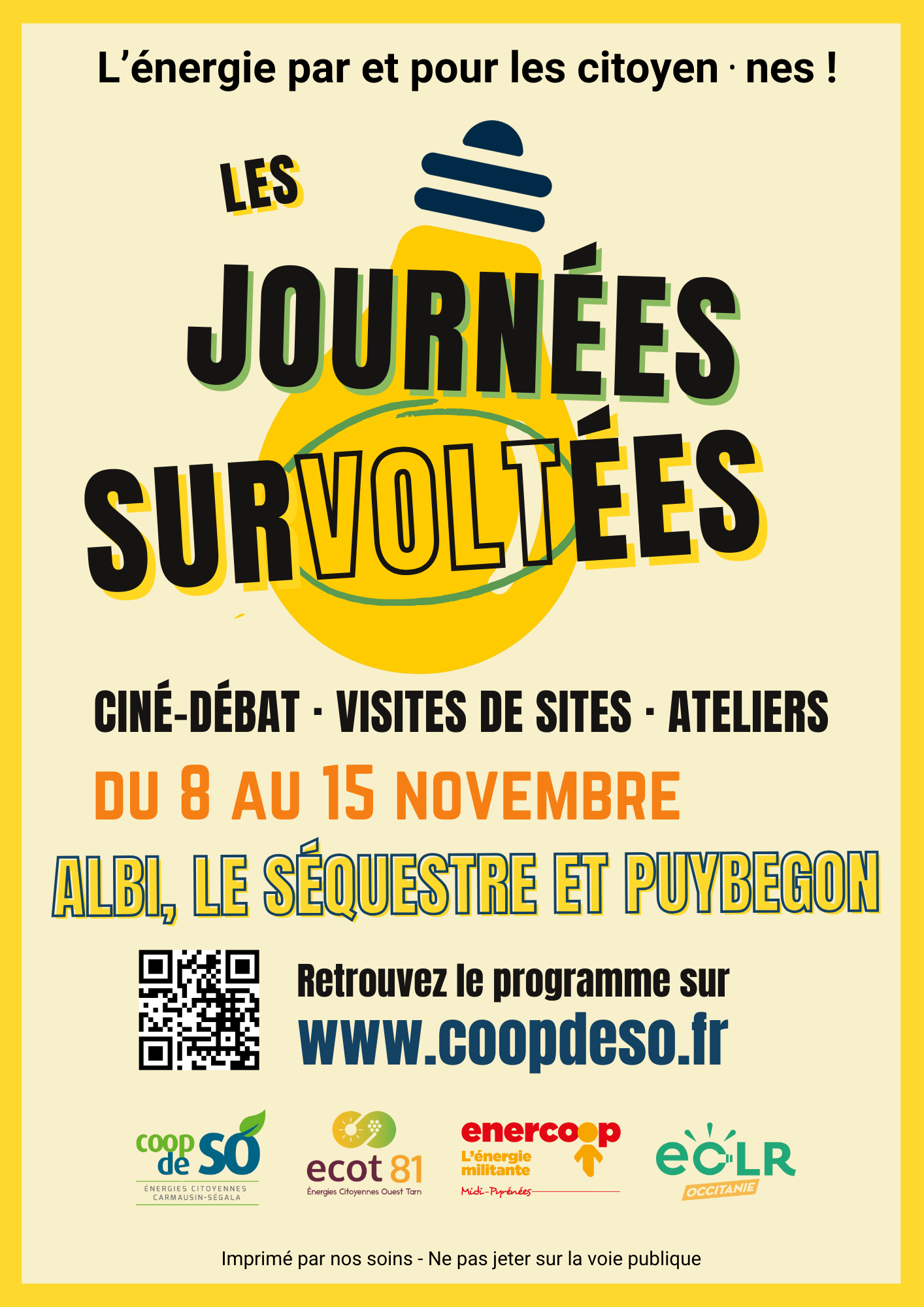 Les Journées Survoltées d'Albi - l'énergie par et pour les citoyen.nes Affiche Journées Survoltées