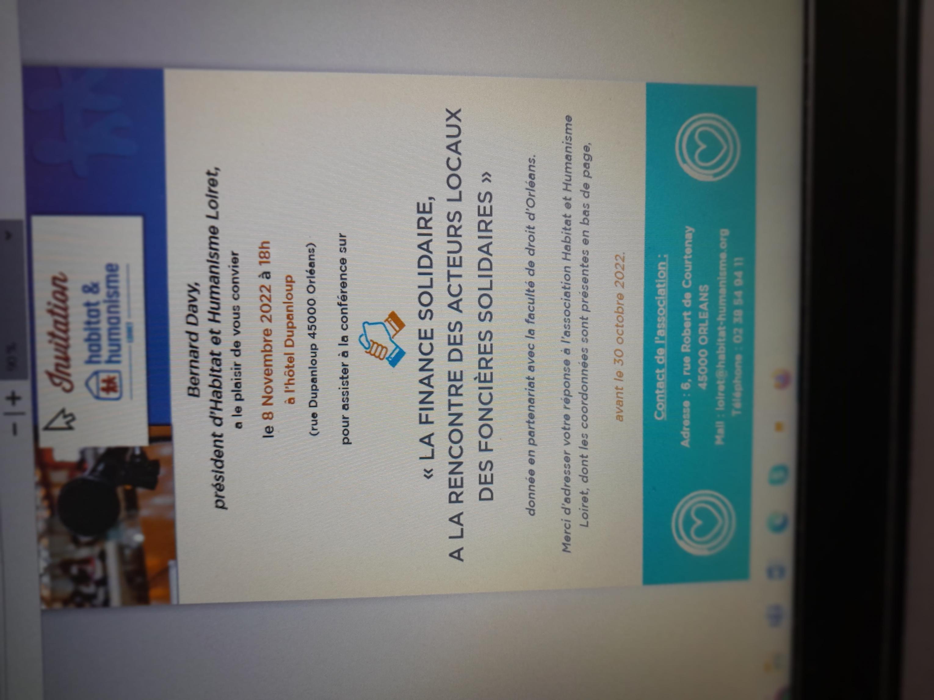 INVITATION CONFERENCE FINANCE SOLIDAIRE INVITATION CONFERENCE FINANCE SOLIDAIRE HABITAT HUMANISME LOIRET