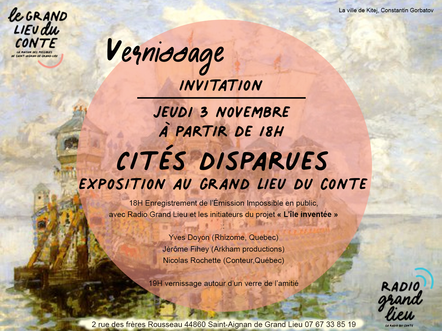 invitation vernissage expo "cités disparues" jeudi 03 novembre