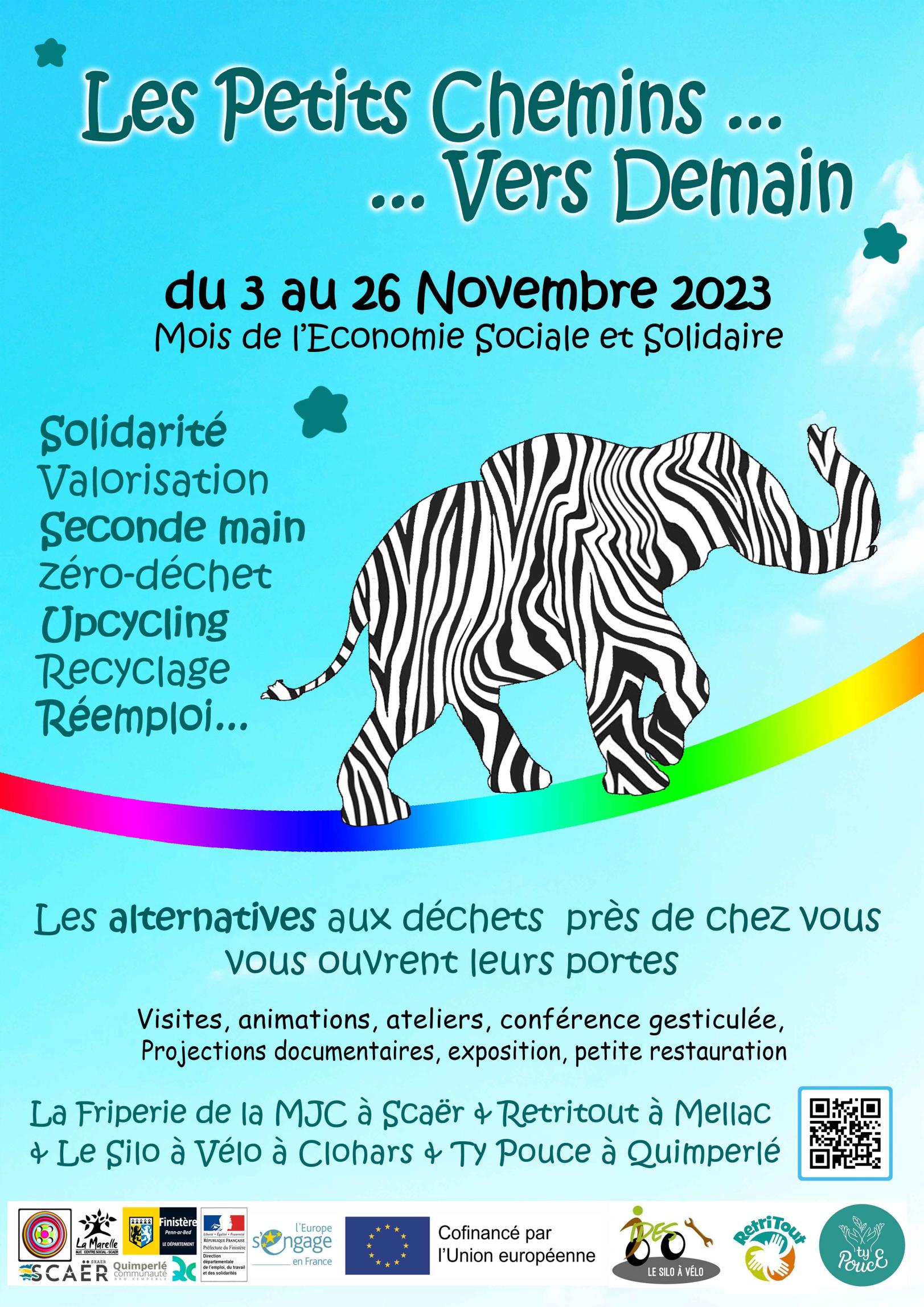 affiche "Les Petits Chemins Vers Demain" Une série d'evenements sur Scaër, Mellac, Clohars, Moëlan, Riec, Quimperlé, Bannalec...