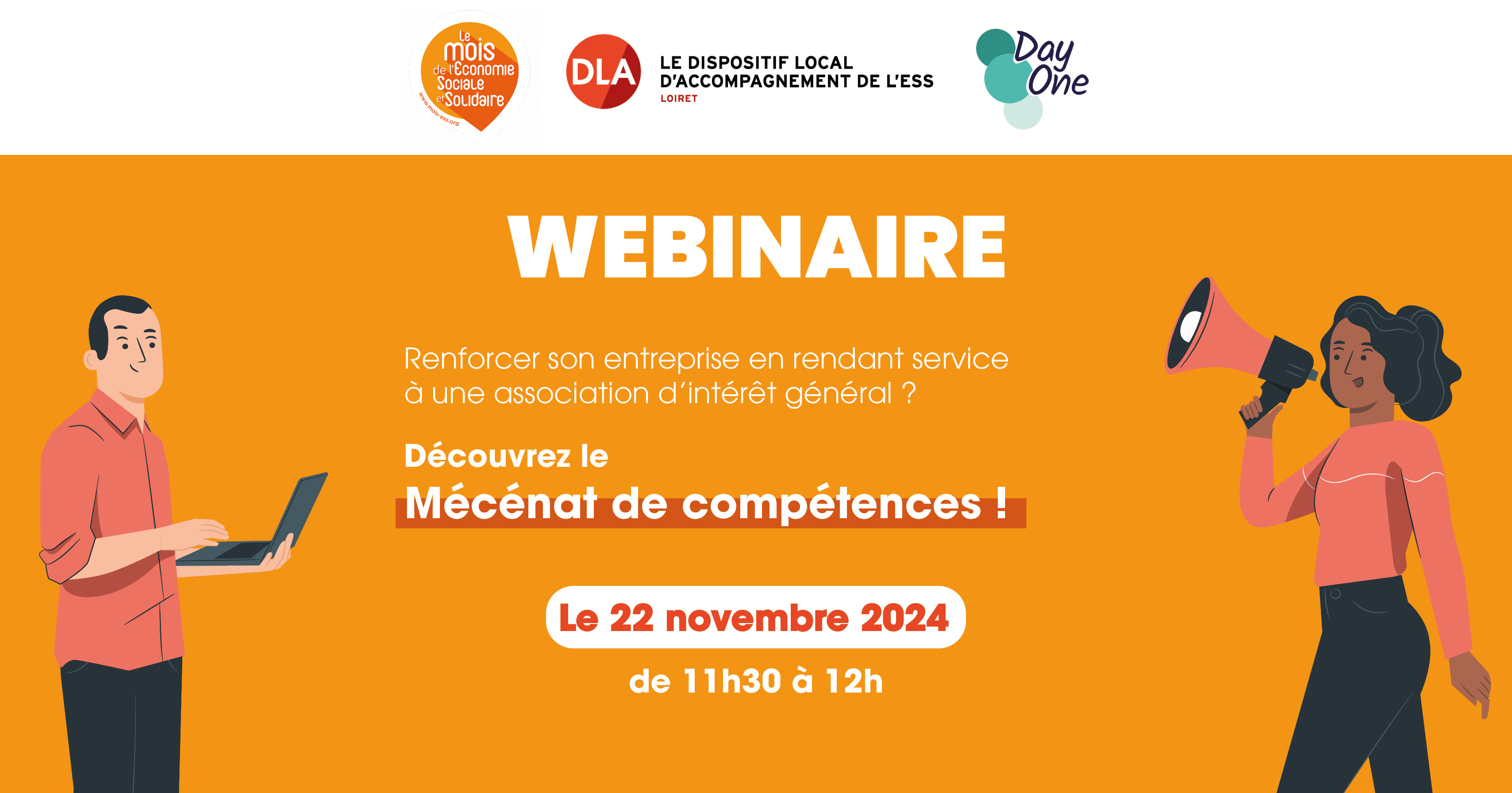 Webinaire Mécénat de compétences Webinaire Mécénat de compétences, 22 novembre à 11h30, par BGE Terres de Loire en partenariat avec Day One