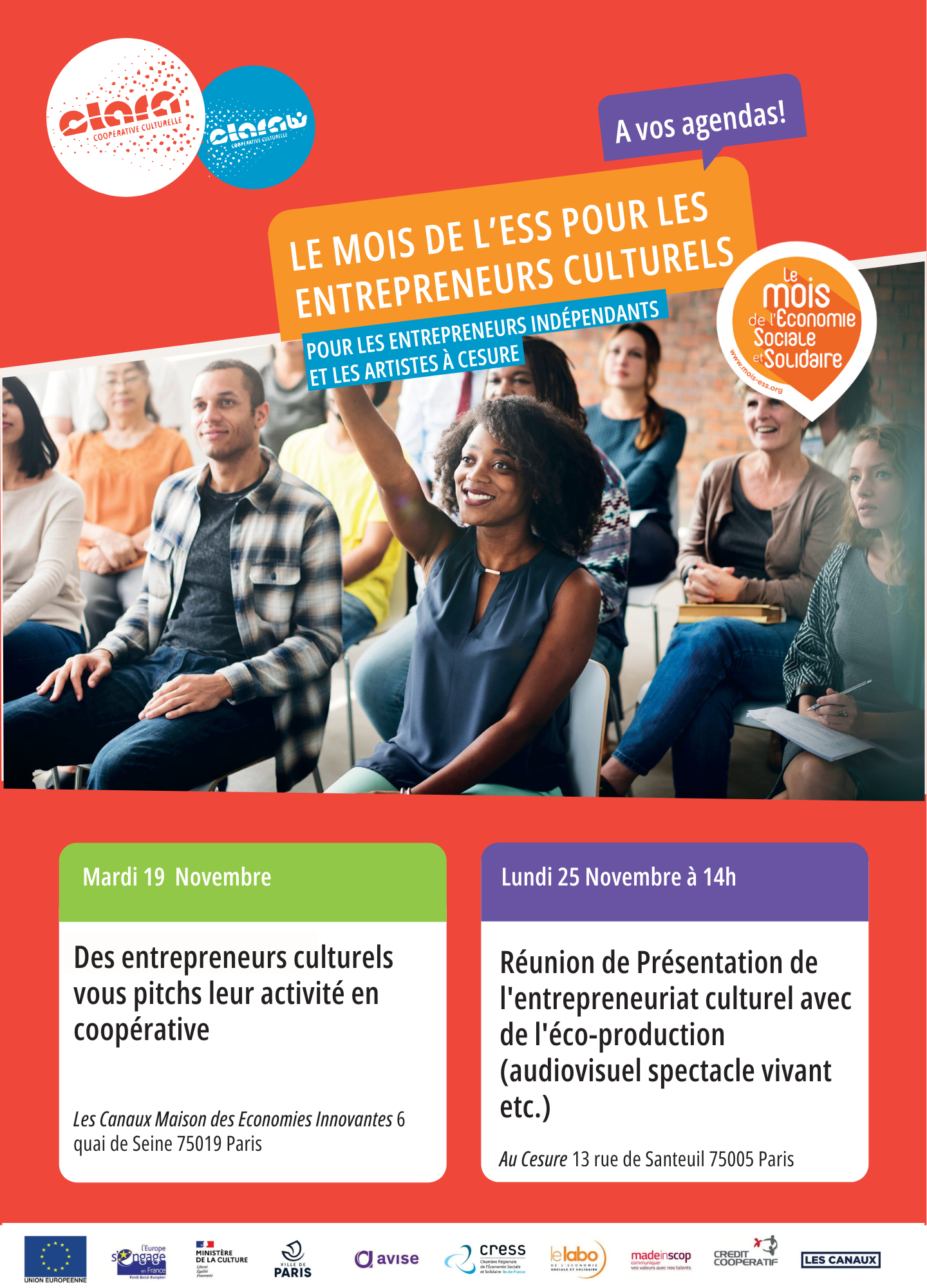 Réunion de Présentation de l'entrepreneuriat culturel avec de l'éco-production (audiovisuel spectacle vivant etc.)