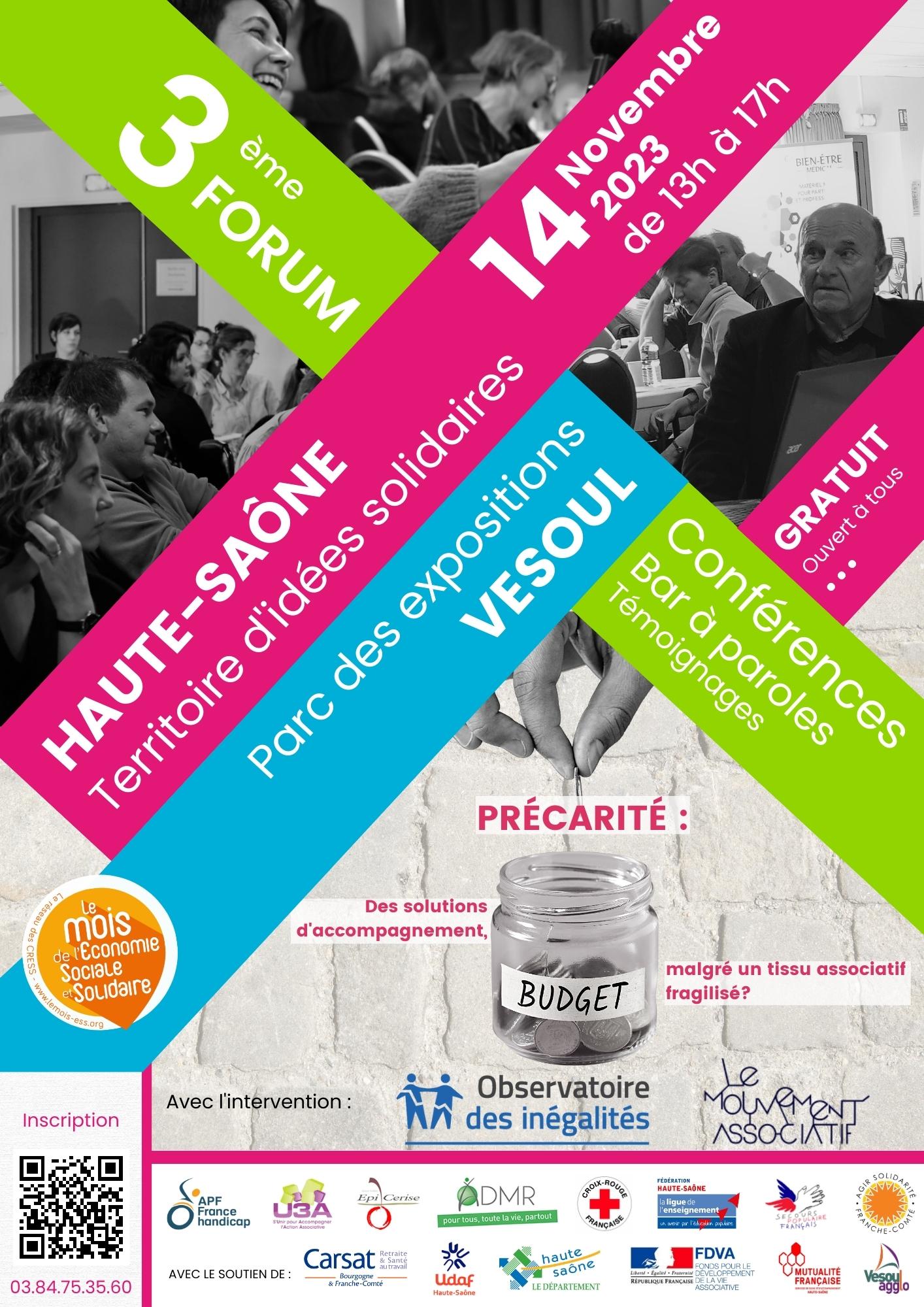 Haute-Saône, Territoire d'Idées Solidaires 3ème Forum "Haute-Saône, Territoire d'Idées Solidaires". Thématique: "Précarité: des solutions malgré un tissu associatif fragilisé?"