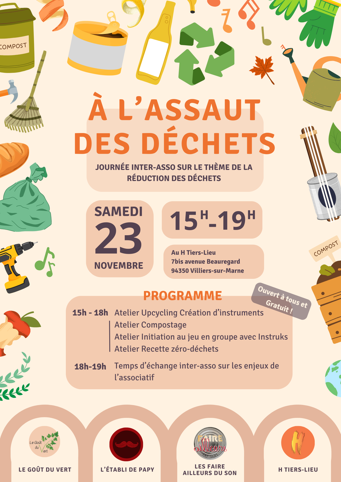 A l'assaut des déchets : journée Inter-Asso sur le thème de la réduction des déchets Affiche Evènement A l'assaut des déchets H Tiers Lieu