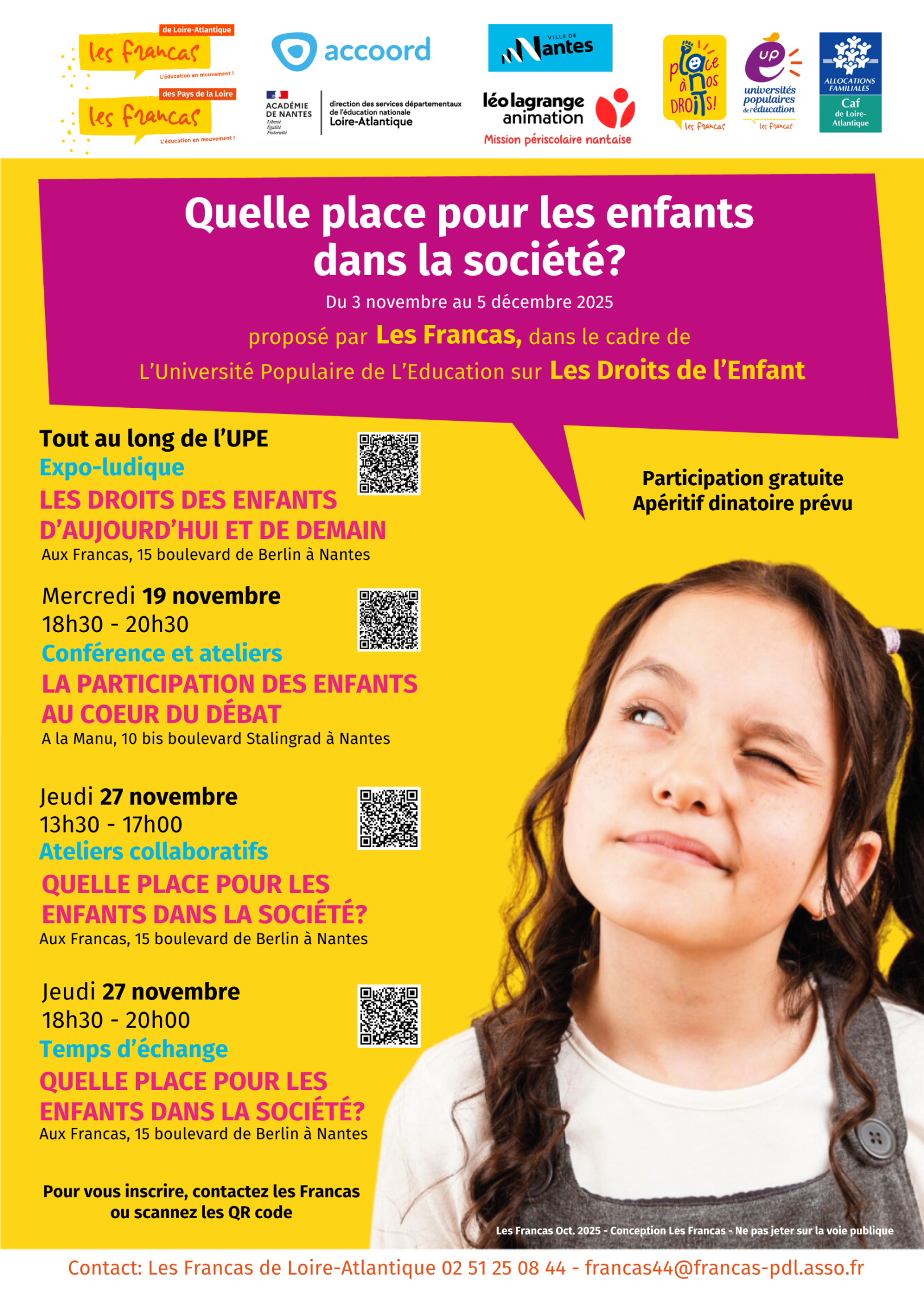 Affiche des évènement UPE Affiche UPE Droits de l'Enfants "Quelle place pour les enfants dans la société ?"