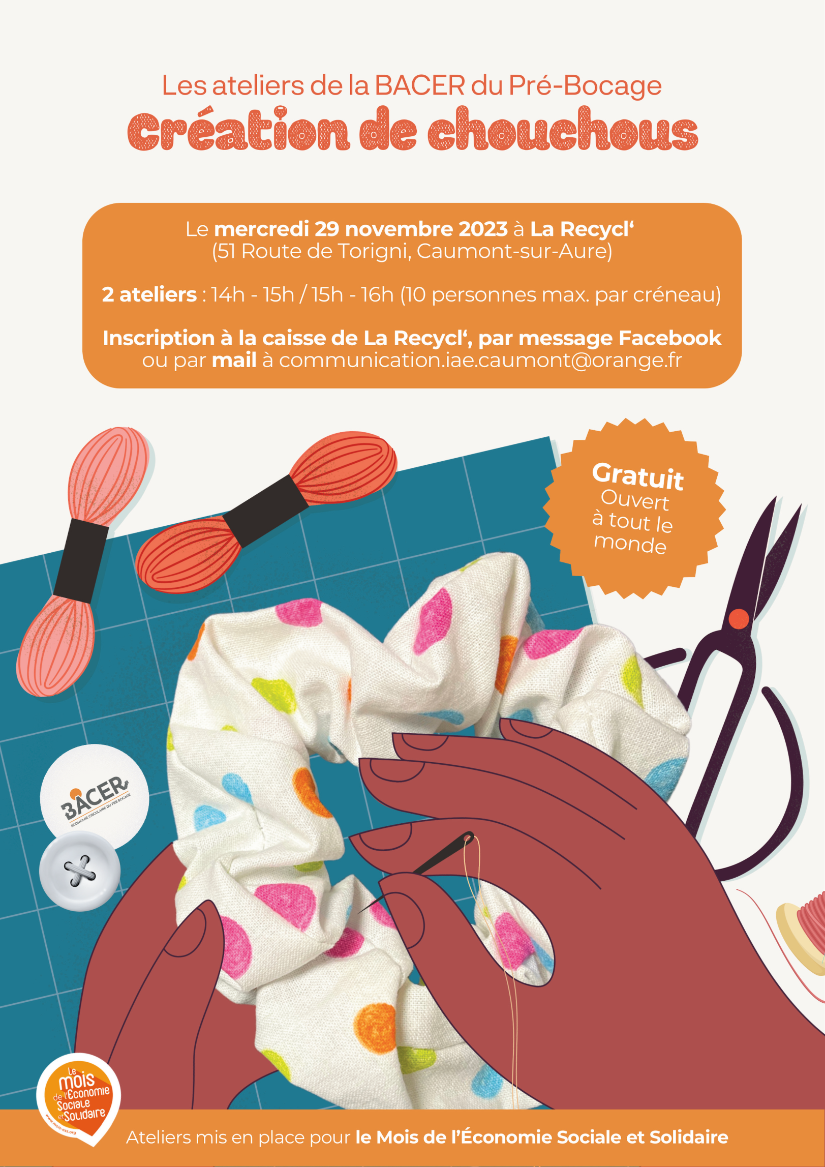 Affiche "Les ateliers de la BACER du Pré-Bocage : Création de chouchous" Affiche "Les ateliers de la BACER du Pré-Bocage : Création de chouchous"