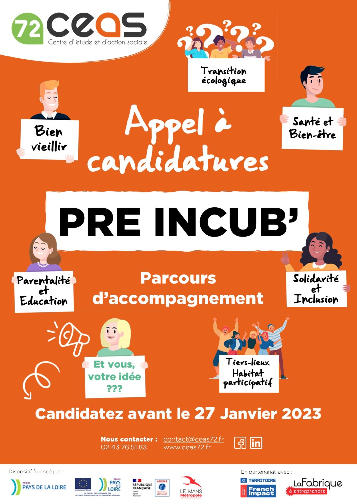 Appel à candidatures accompagnement Pré Incub' du CEAS72