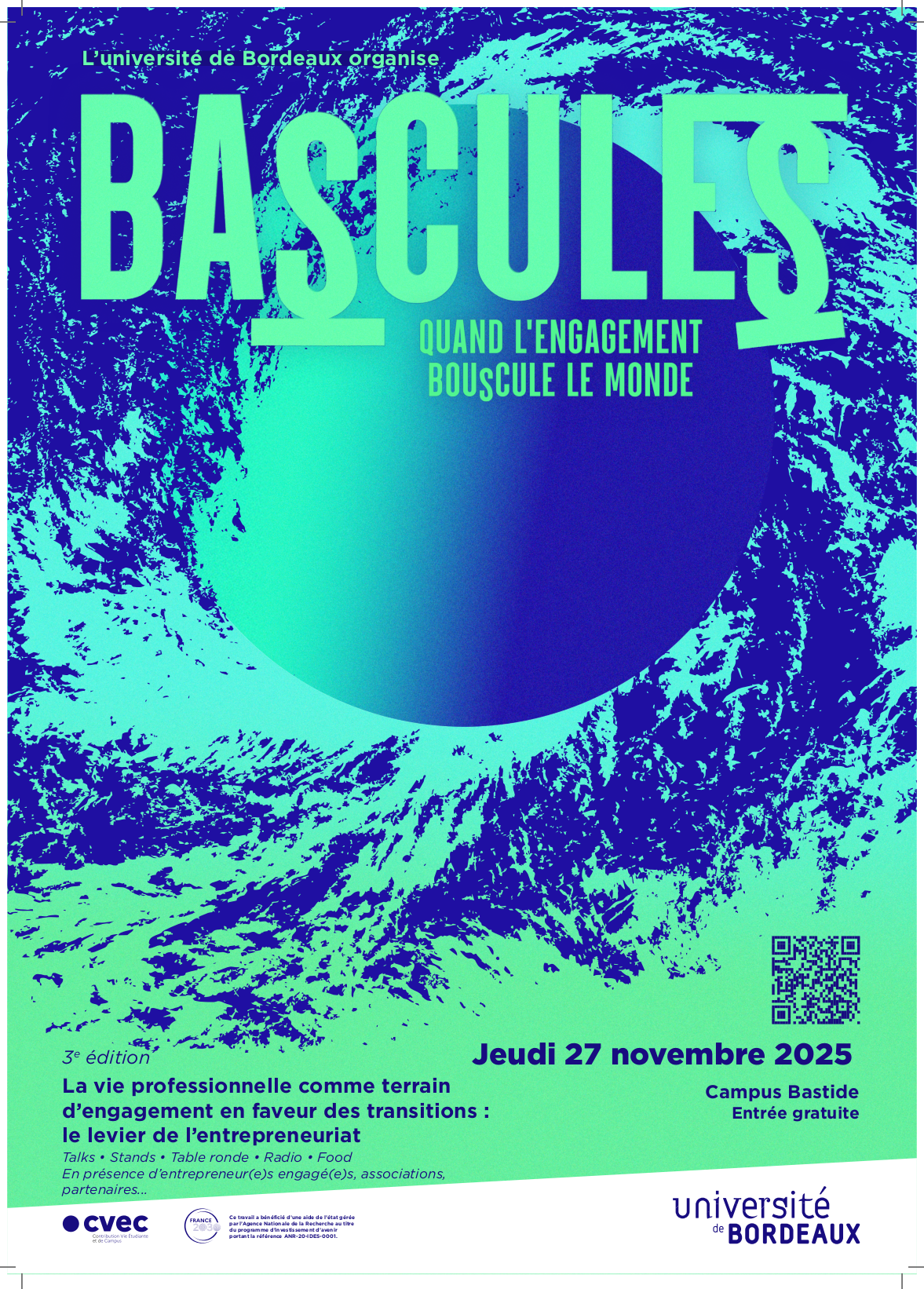 Affiche de l'événement Bascule(s) qui a lieu le 27 novembre sur le campus Bastide de l'université de Bordeaux