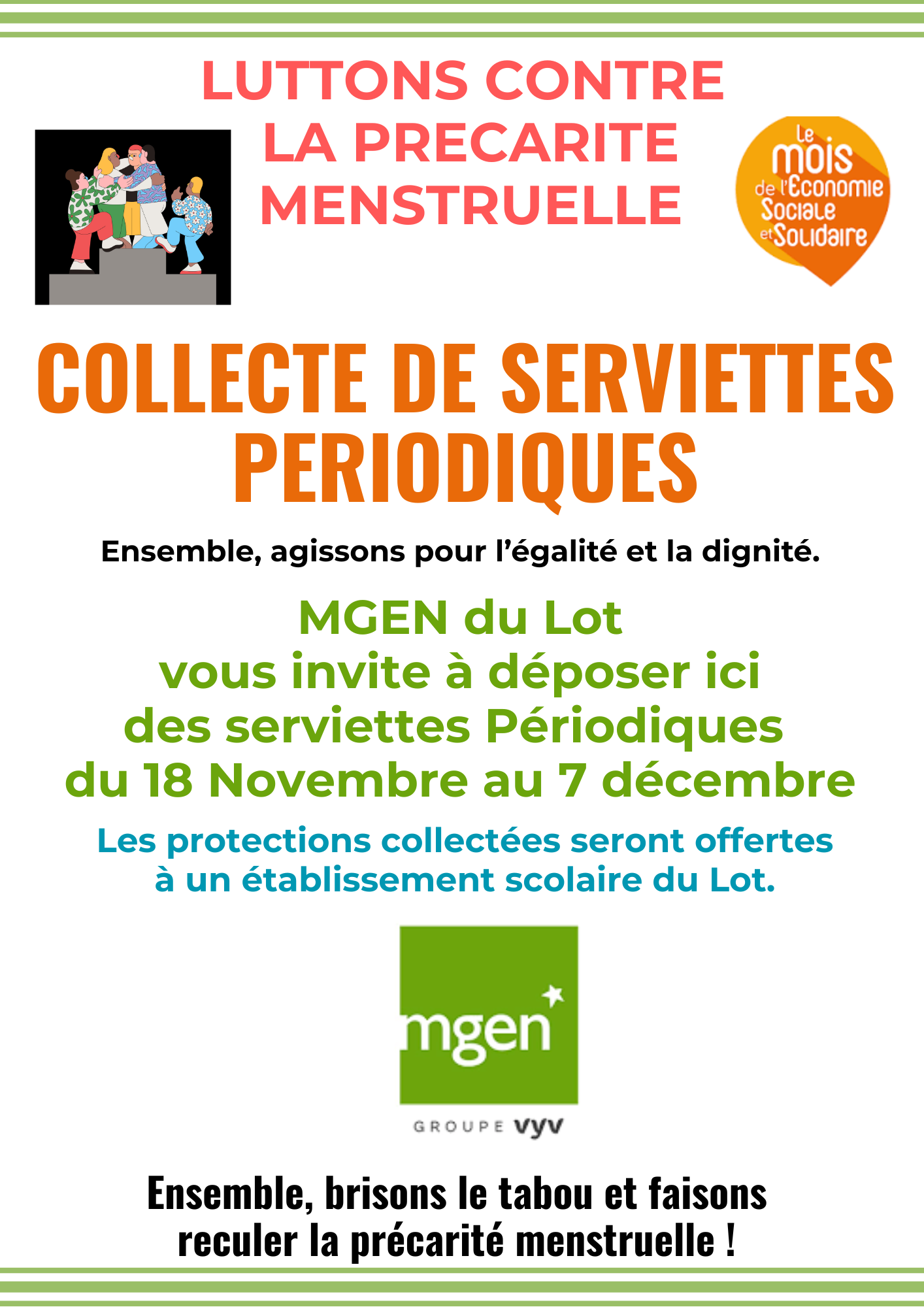 collecte Solidaire de serviettes périodiques dans le Lot