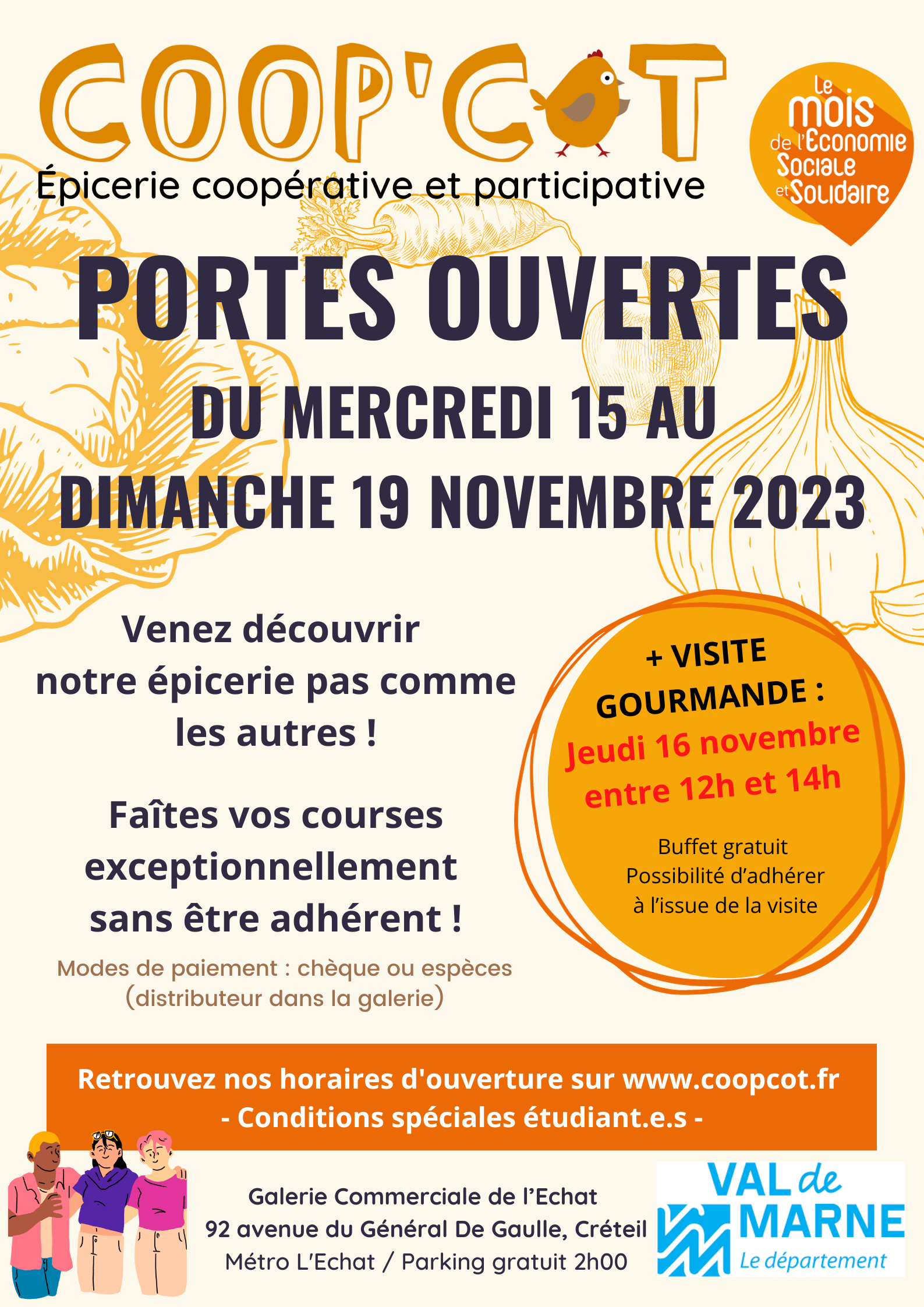 Affiche Coop'Cot Portes Ouvertes du 15 au 19 Novembre 2023 Coop'Cot épicerie coopérative et participative Portes Ouvertes