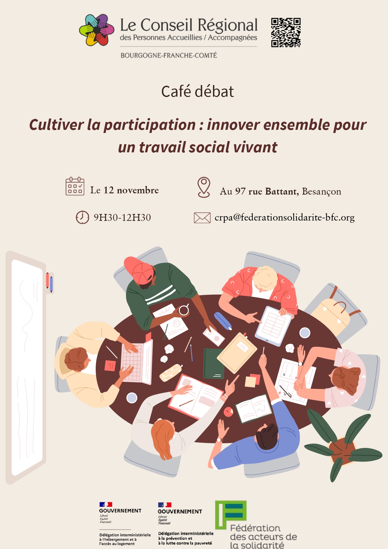 Affiche Café Débat : Cultiver la participation dans le travail social