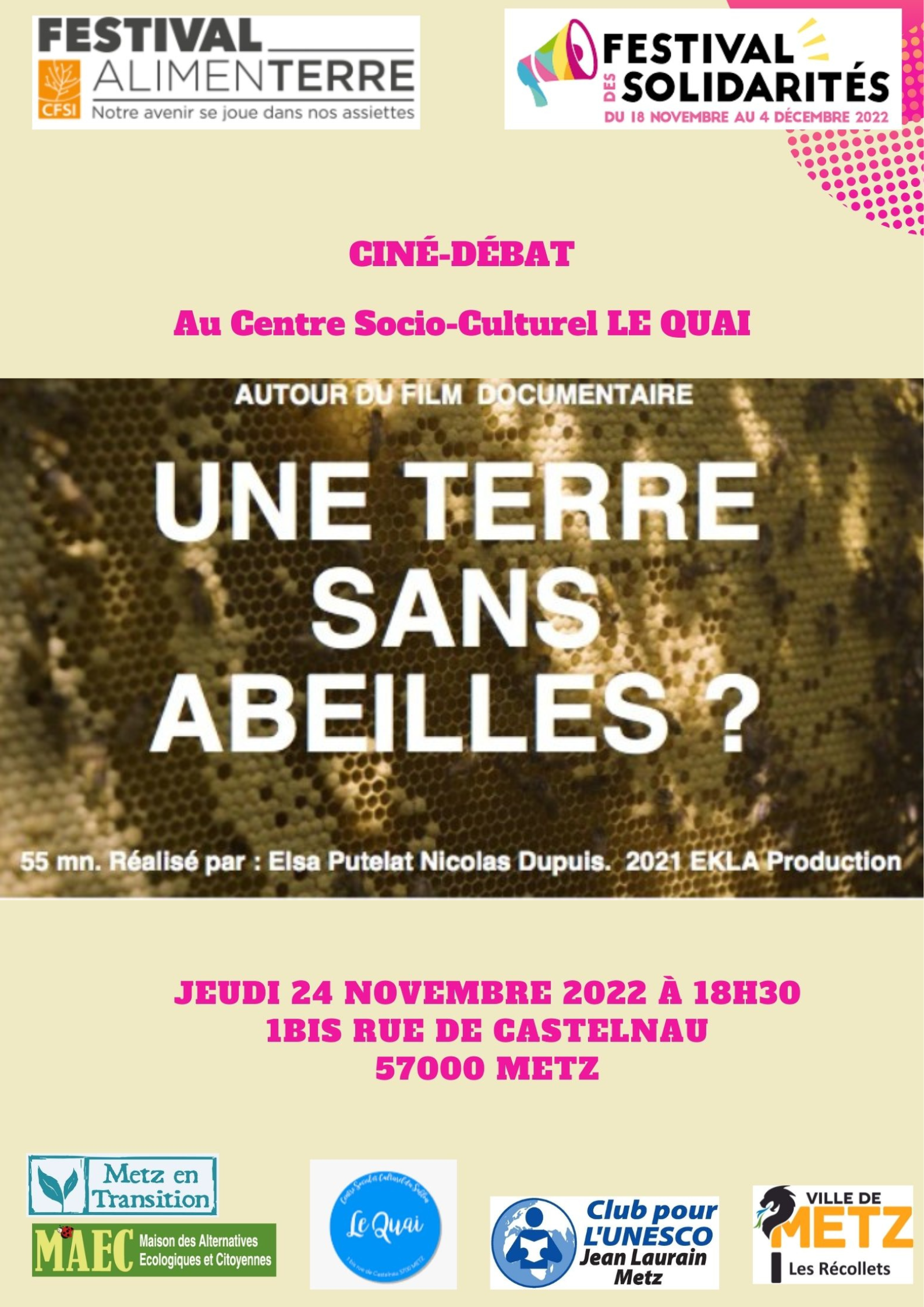 Affiche Ciné-débat "Une terre sans abeille"