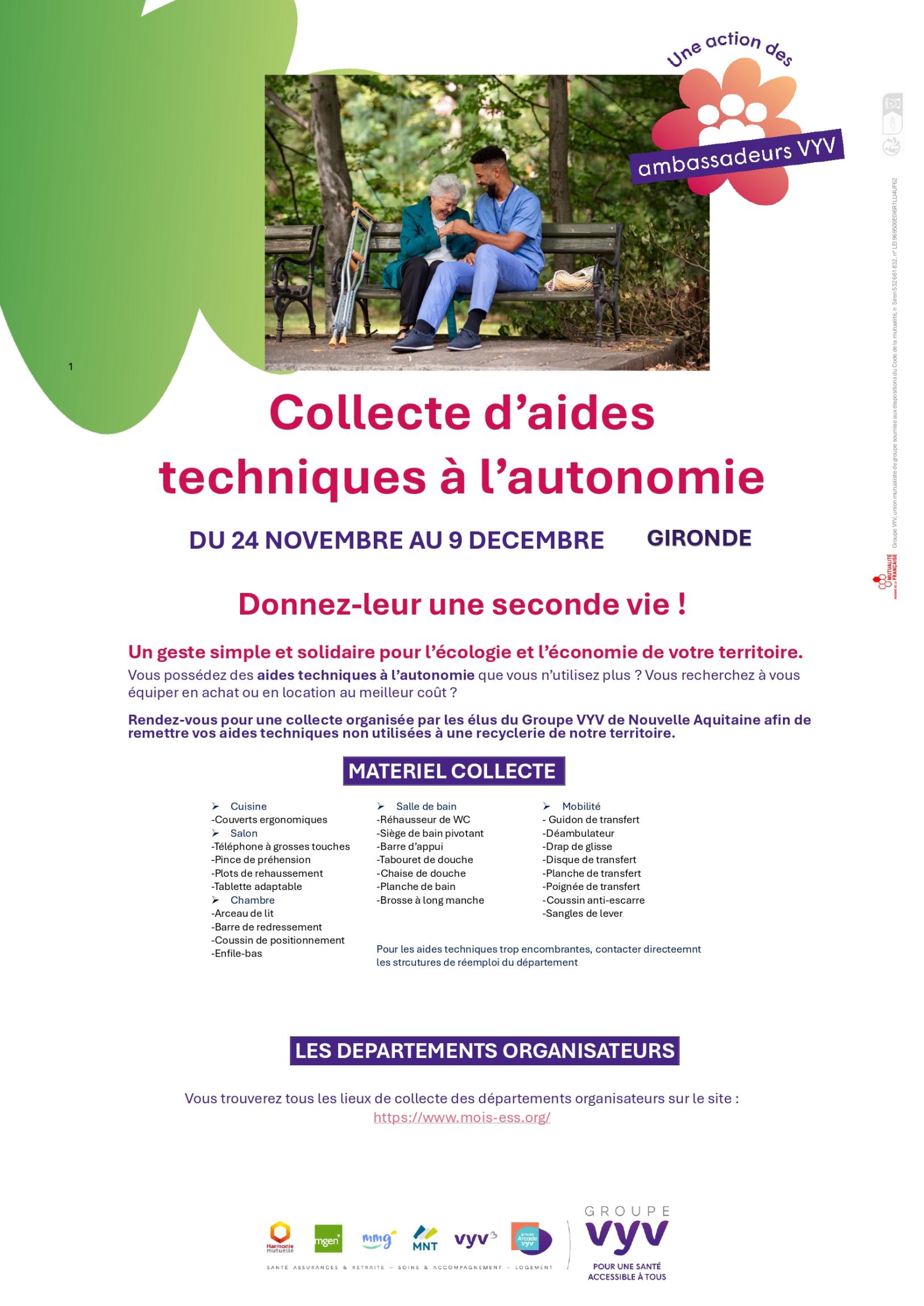 Comité régional VYV Nouvelle Aquitaine Collecte VYV matériel d'aide technique à l'autonomie