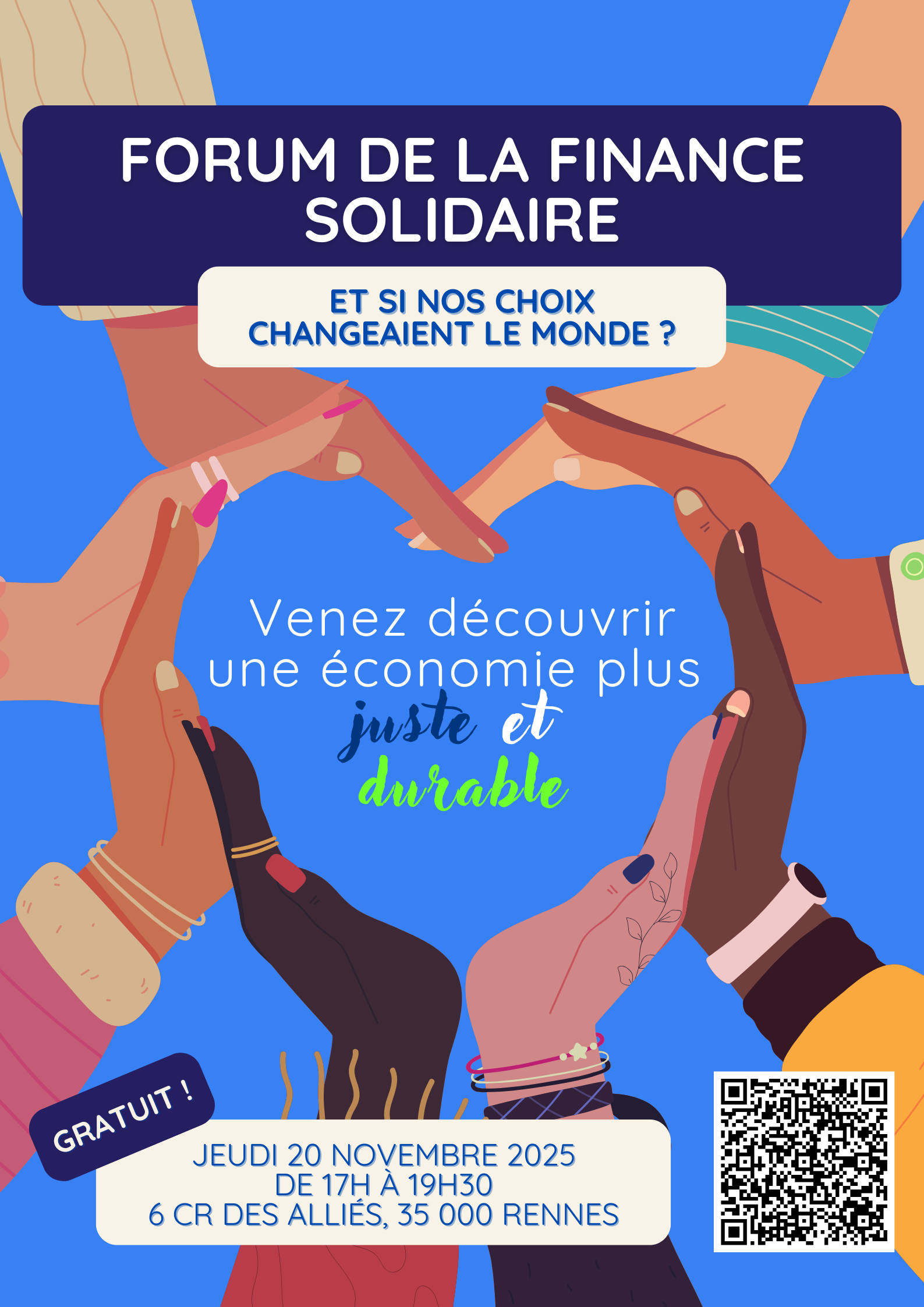 Forum de la Finance solidaire : et si nos choix changeaient le monde ? JEUDI 20 NOVEMBRE 2025 de 17h À 19h30 6 cr des alliés, 35 000 RENNES. GRATUIT
