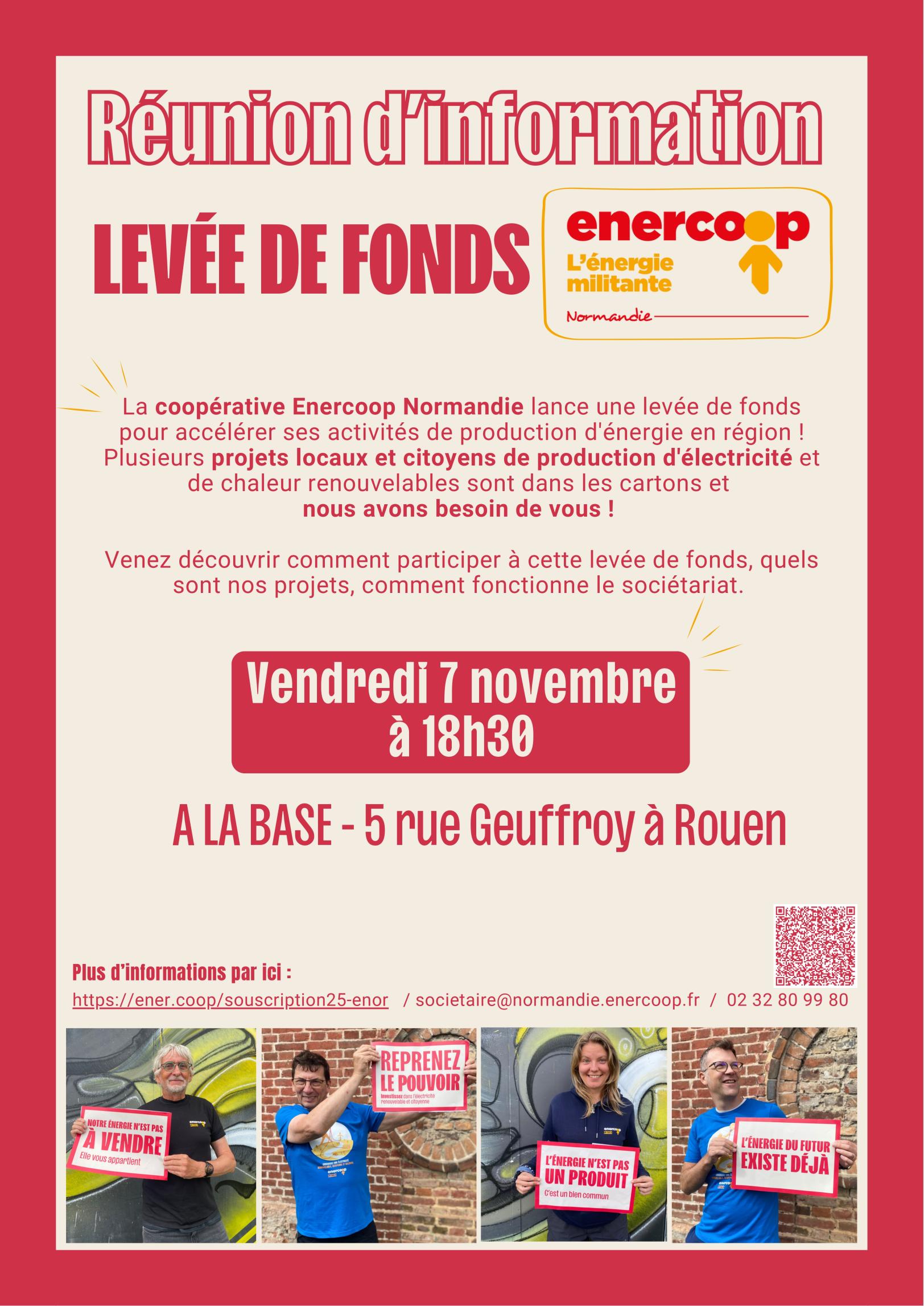 Donnez un sens à votre épargne et accélérez la transition énergétique citoyenne en Normandie ! Affiche de l'événement - 7 novembre à 18h30 à La Base - 5 rue Geuffroy ROUEN