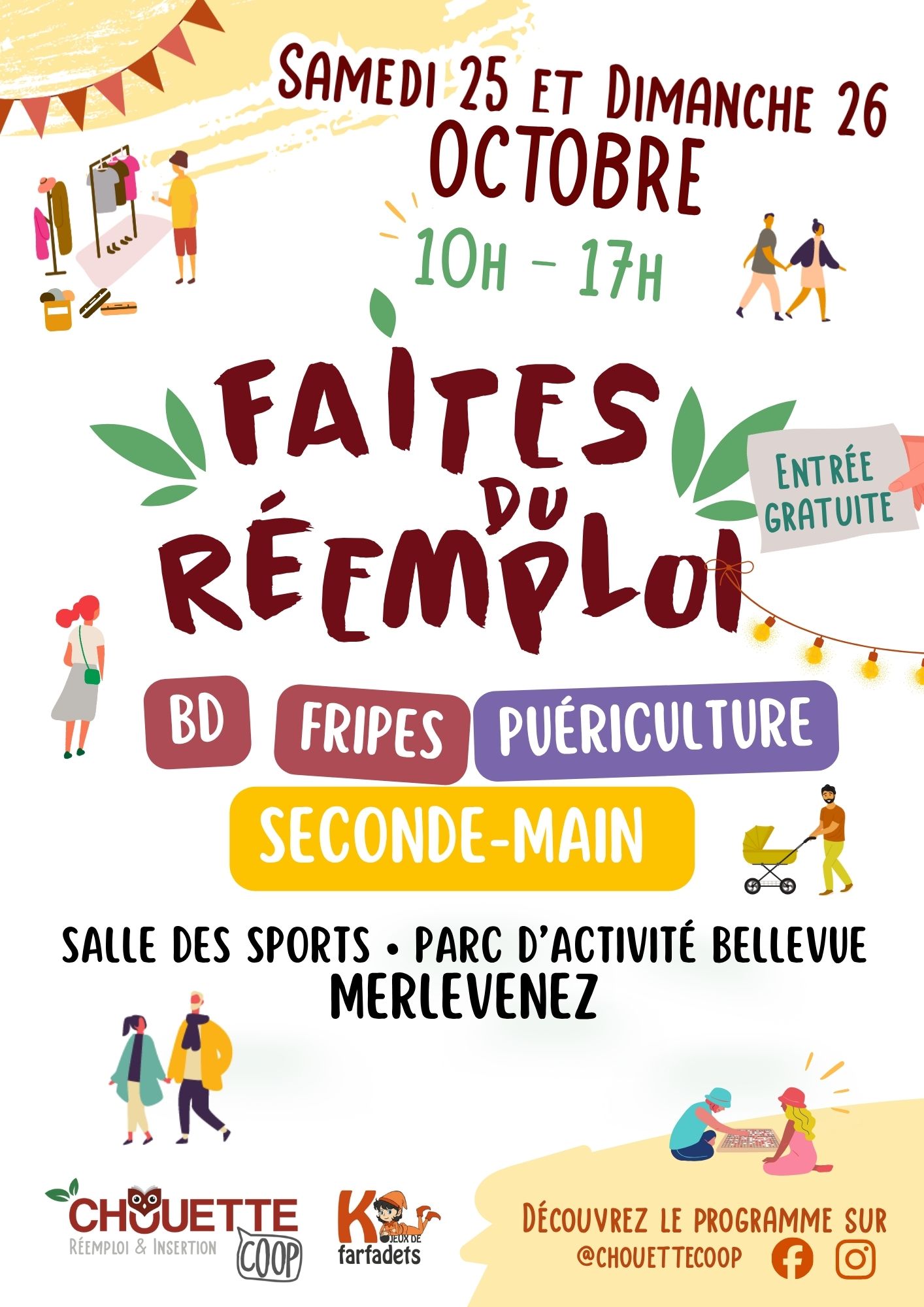 Faites du Réemploi Des milliers de bandes dessinées, des DVD ainsi qu'un large choix de vêtements pour enfants et adultes et du matériel de puériculture reconditionné (poussettes, sièges auto, lits parapluie, etc.) seront proposés à petits prix à l’occasion de la grande vente “Faites du réemploi”, organisée par ChouetteCoop.