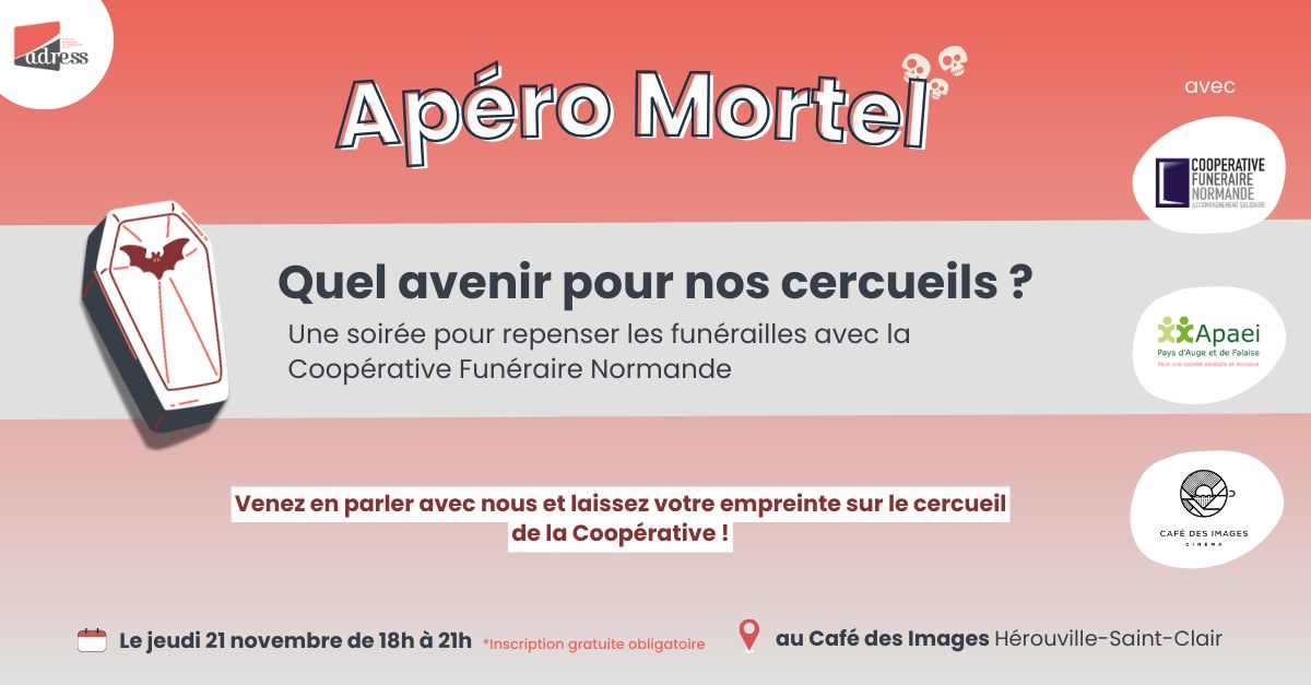 Apéro mortel : zoom sur le cercueil avec la Coopérative Funéraire Normande Apéro mortel : zoom sur le cercueil ! RDV le 21 novembre 2024, à 18h au Café des images