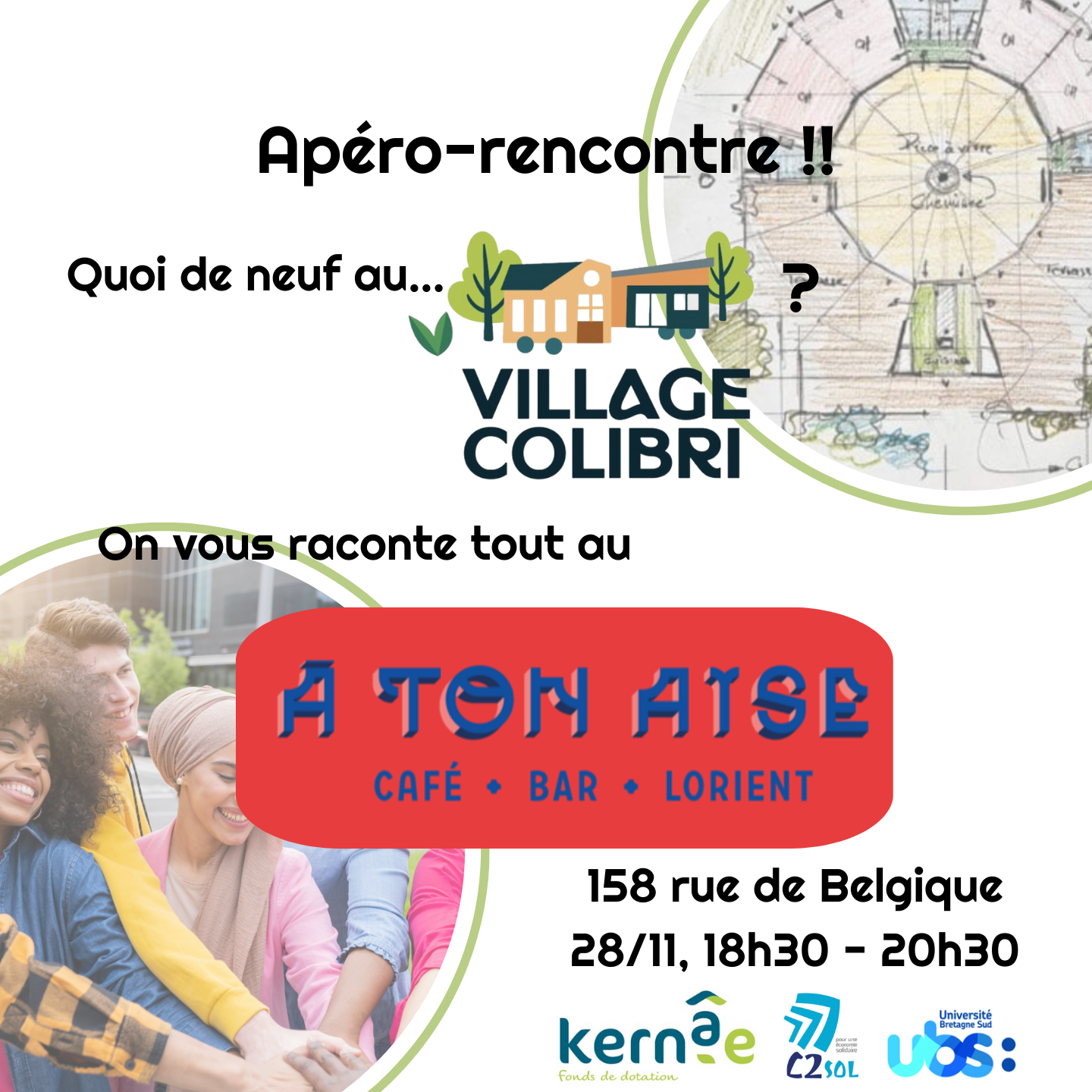 C'est dans les utopies d'hier que sont les solutions d'aujourd'hui ! Village Colibri ESS A Ton Aise Lorient 28/11 18h30-20h30
