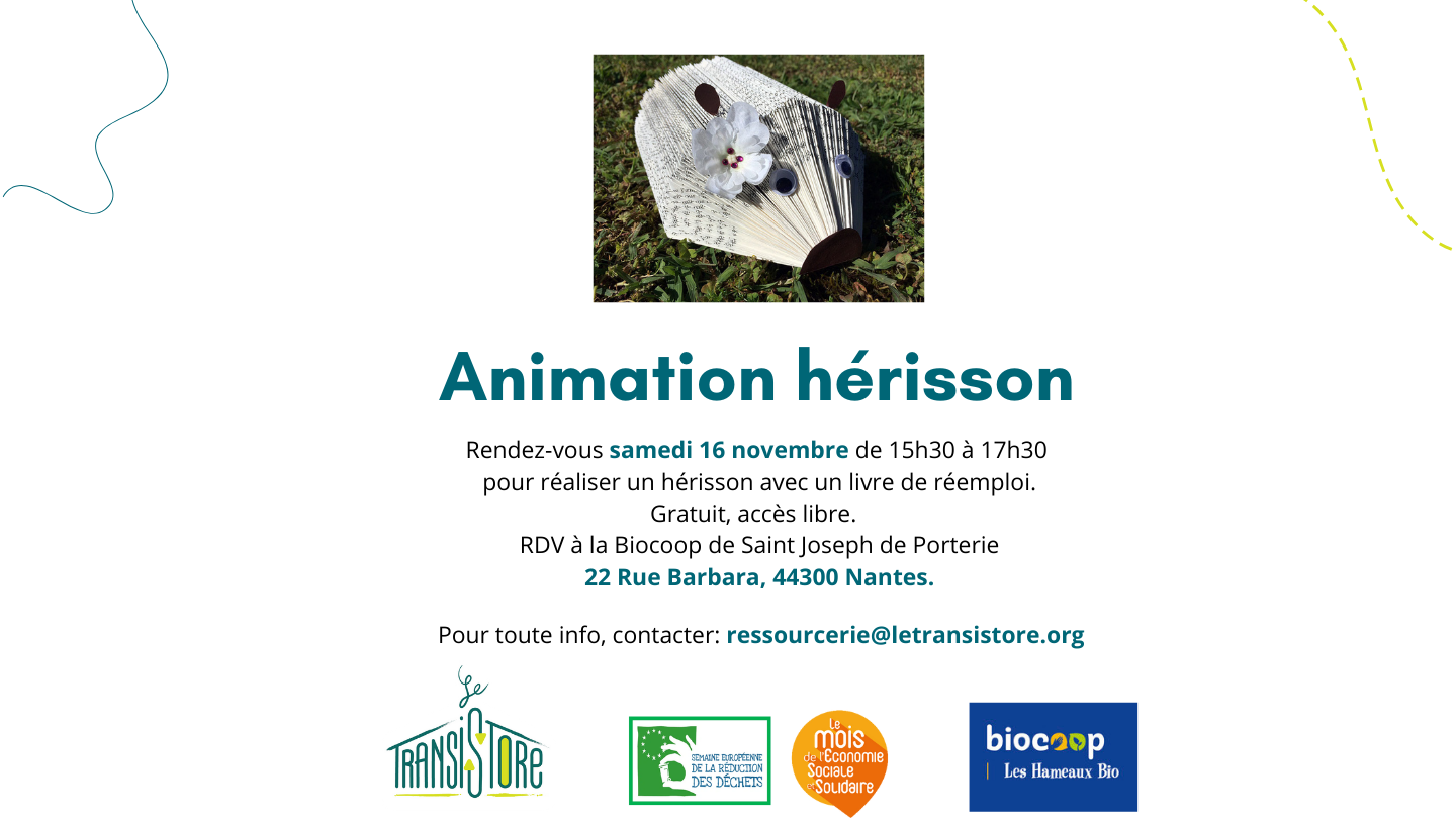 atelier créatif où nous réaliserons ensemble un hérisson en livre de réemploi !