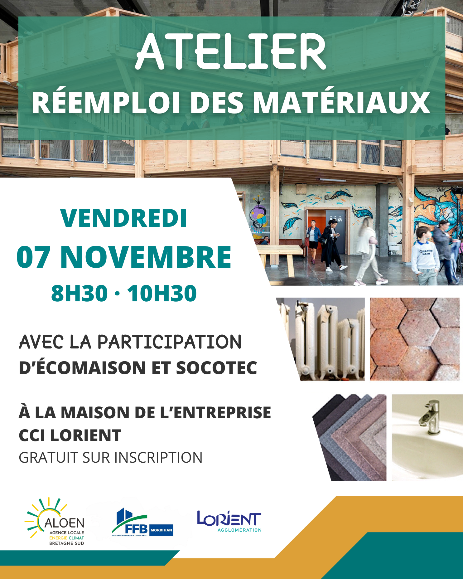 Visuel de l'atelier rΓ©emploi des matΓ©riaux de construction Γ  destination des entreprises du BTP organisΓ© Γ  Lorient par ALOEN