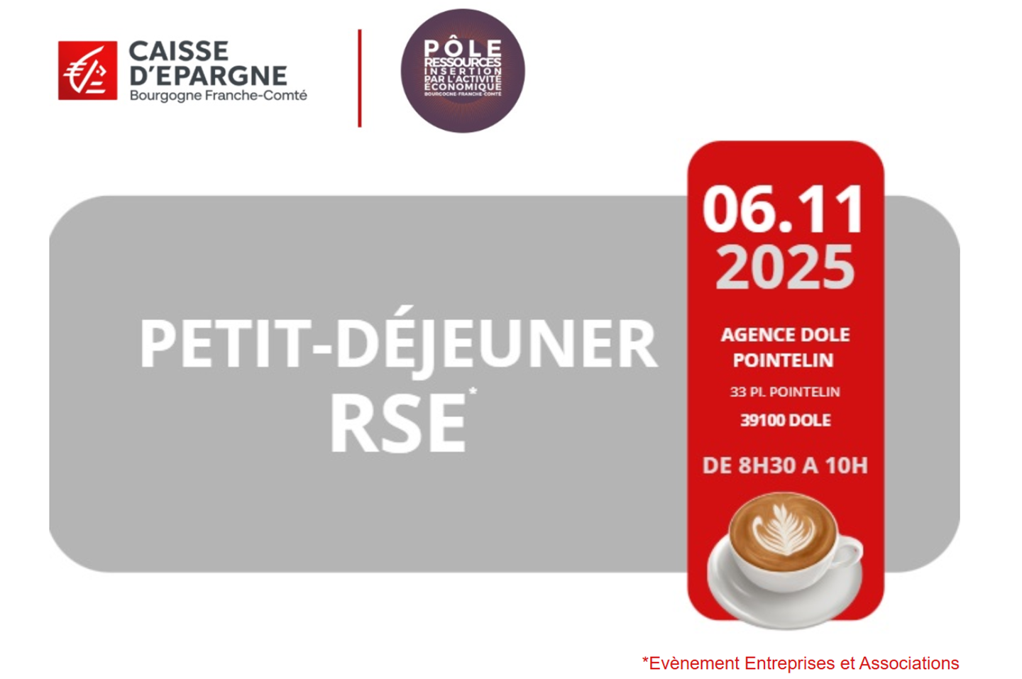 Petit-Déjeuner RSE Insertion Petit-Déjeuner RSE, le 6 novembre à l'agence Caisse d'Epargne de Dole Pointelin