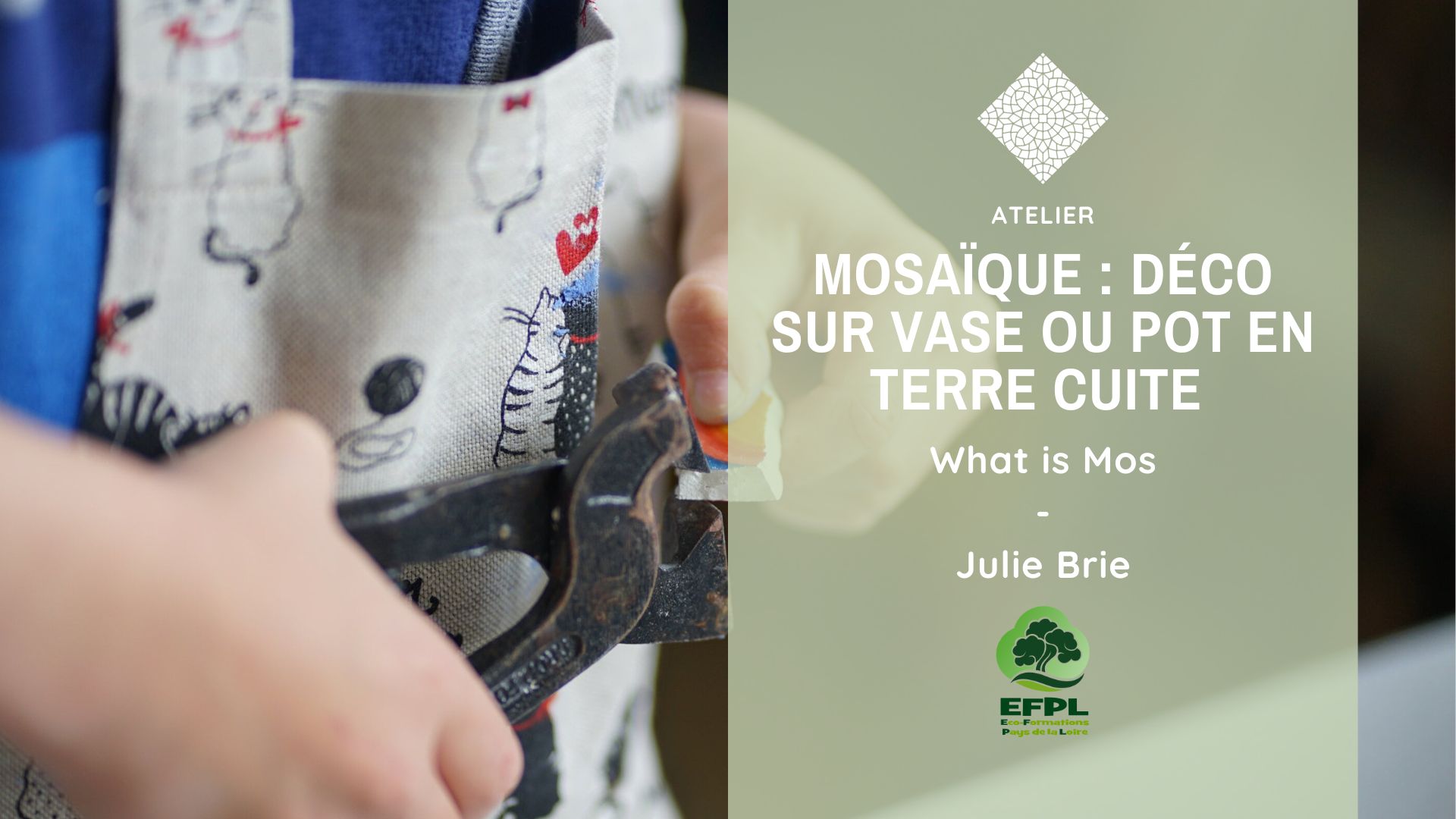 Mosaïque sur vase ou pot en terre cuite
