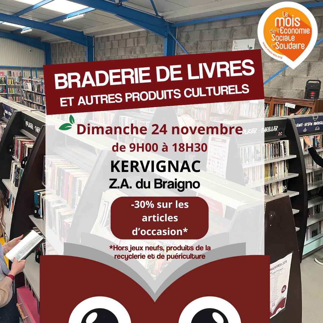 Braderie de livres et de produits culturels d'occasion Notre braderie de livres et produits culturels le 24 novembre 2024.