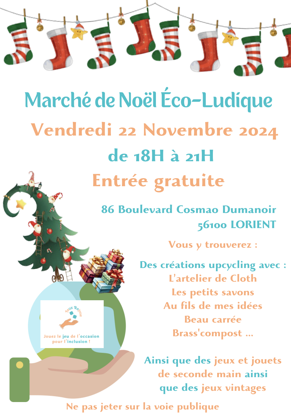 Marché de Noël Éco-Ludique chez l'Association Jeux Rejoue Marché de Noël Éco-Ludique