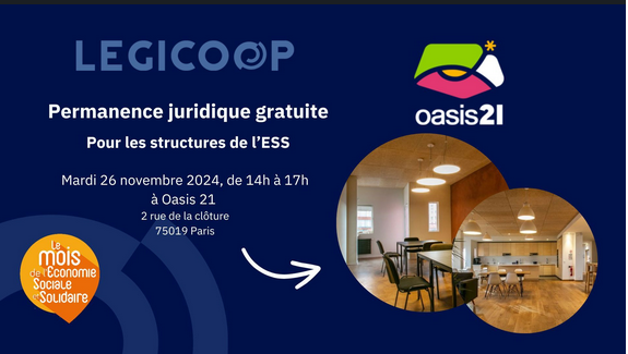 LEGICOOP : permanence juridique gratuite le 26 novembre de 14h à 17h. Inscrivez-vous! permanence juridique gratuite (mais sur inscription) le 26 novembre de 14h à 17h