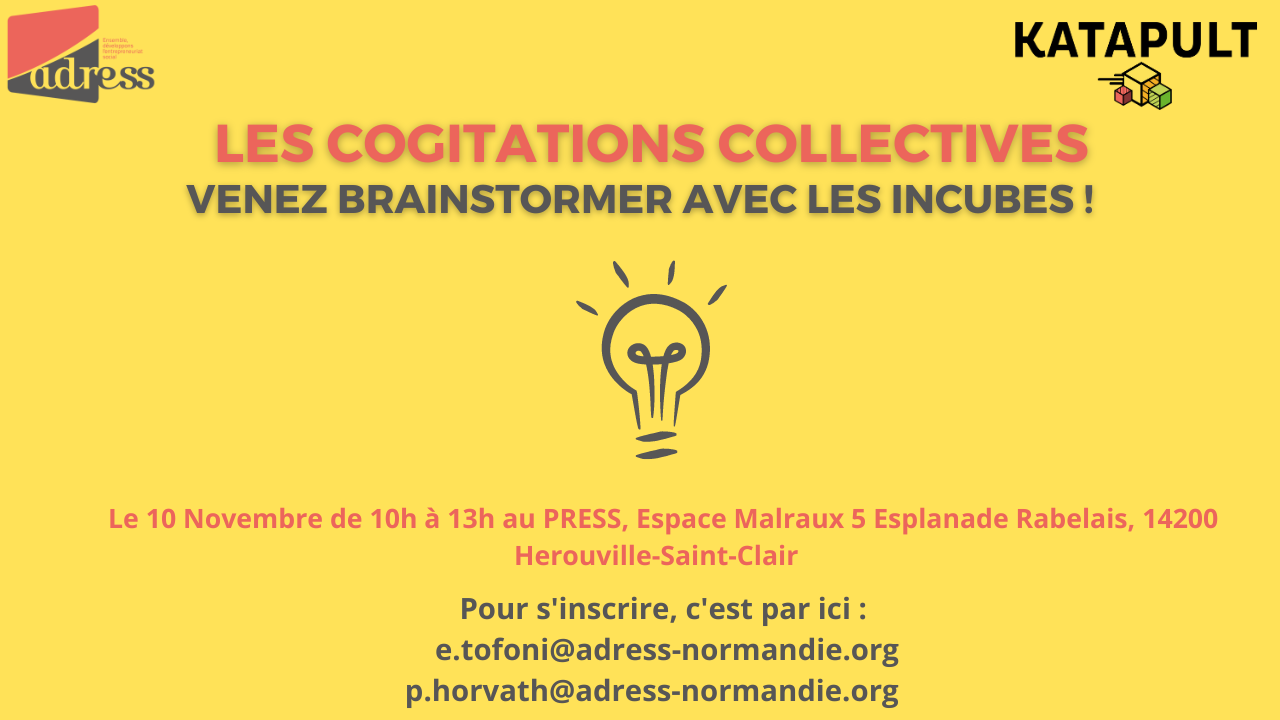 Venez brainstormer avec les incubés texte sur fond jaune : "venez brainstormer avec les incubés"