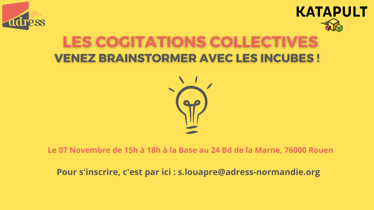 Venez brainstormer avec les incubés texte sur fond jaune : "venez brainstormer avec les incubés"