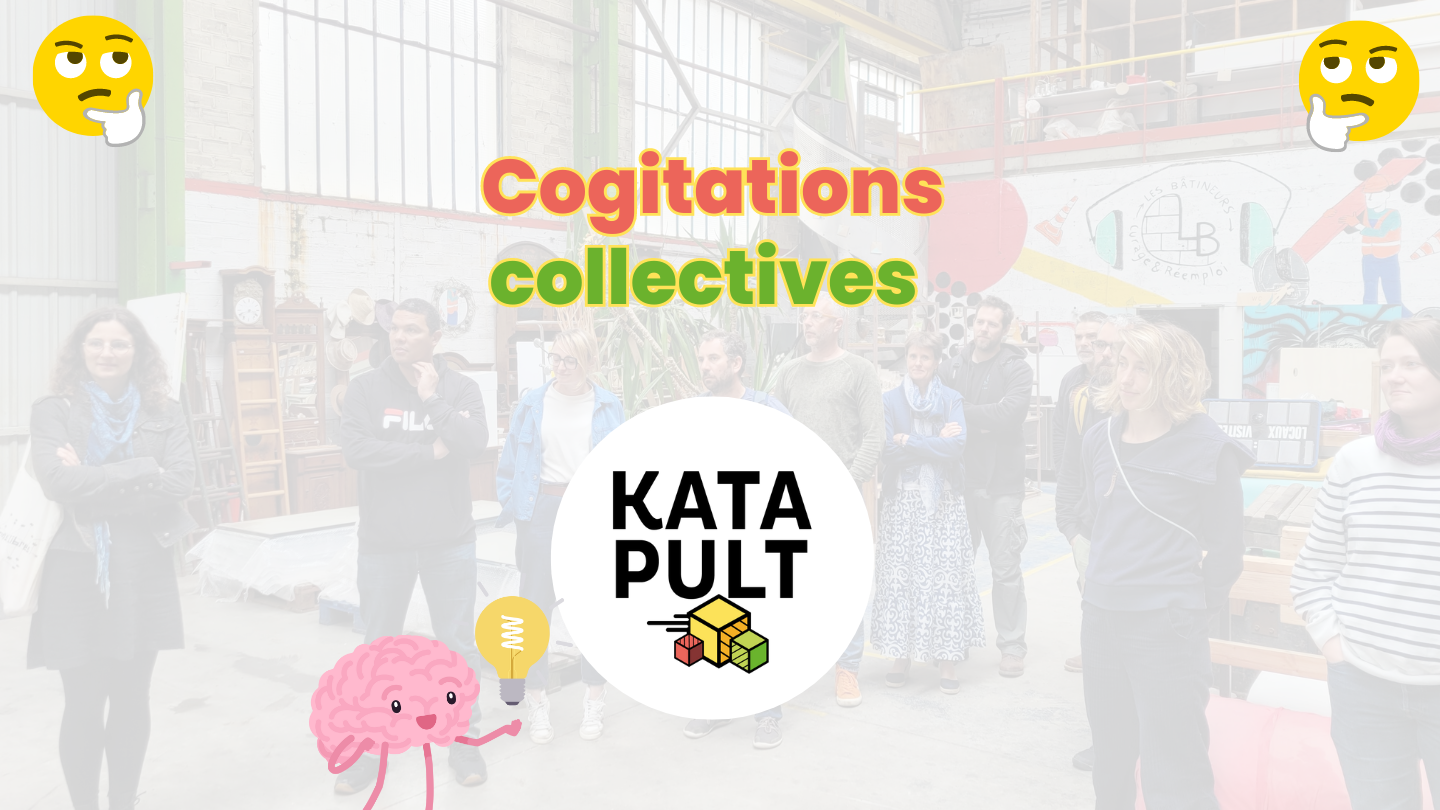 Cogitations collectives Inscription du titre Cogitations collectives avec des émojis penseurs et un émoji cerveau qui a une idée