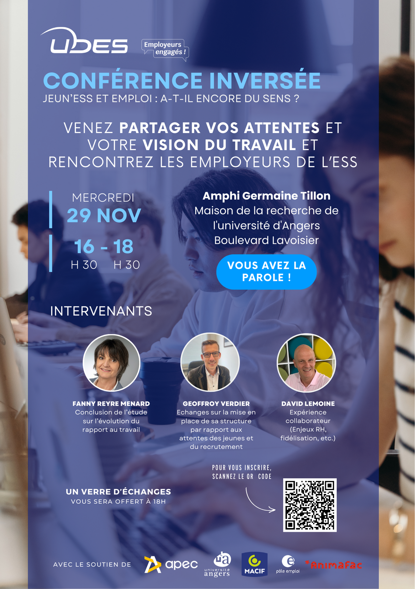 Affiche évènement conférence inversée : rapport au travail des jeunes