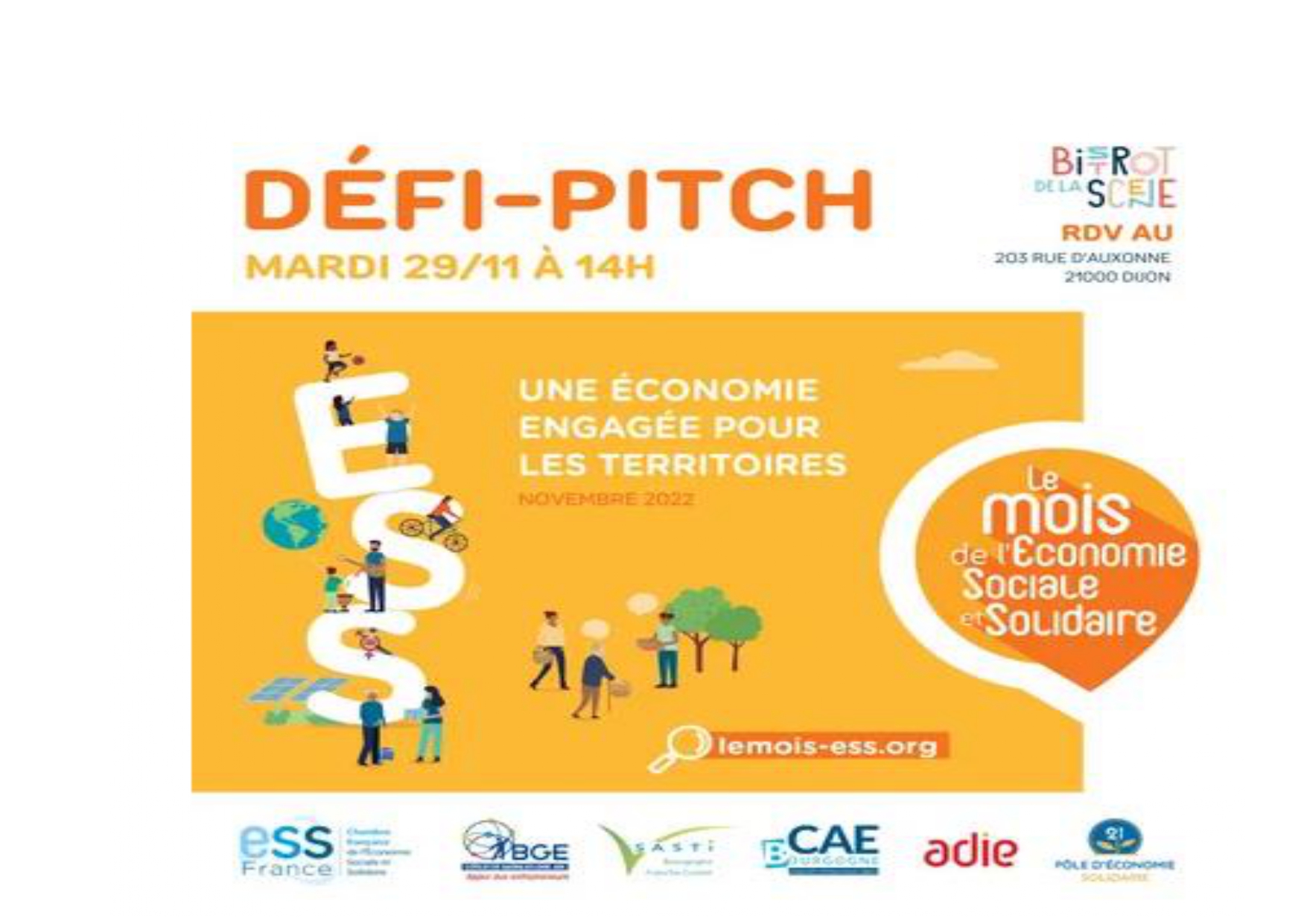 Défi Pitch des entrepreneurs dans l'ESS, mardi 29 novembre à 14.00 Défi Pitch des entrepreneurs dans l'ESS, mardi 29 novembre à 14.00
