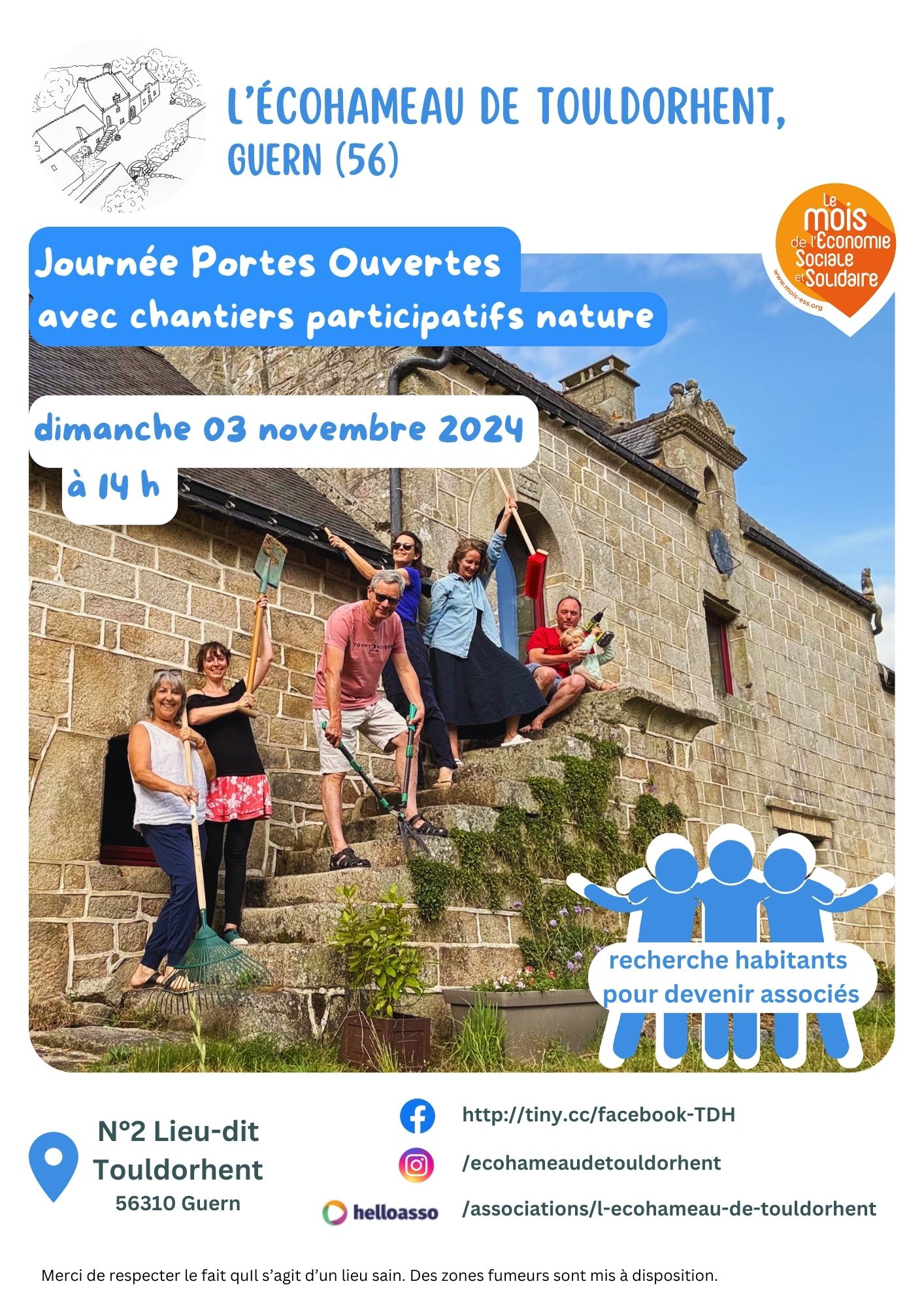 Journée Portes Ouvertes de L'Écohameau de Touldorhent avec chantiers participatifs nature Journée Portes Ouvertes Venez assister à 14h à la présentation par une visite guidée de l'habitat participatif intergénérationnel L'Écohameau de Touldorhent, Le lieu recherche actuellement des habitants, souhaitants devenir associés. Ensuite nous allons faire des petits chantiers participatifs (niveau facile à moyen) pour passer un moment convivial en nature - retirer le lierre des murs des habitations : délierrer et délirer ensemble :) - apporter foin et croquettes aux chèvres et moutons gourmands