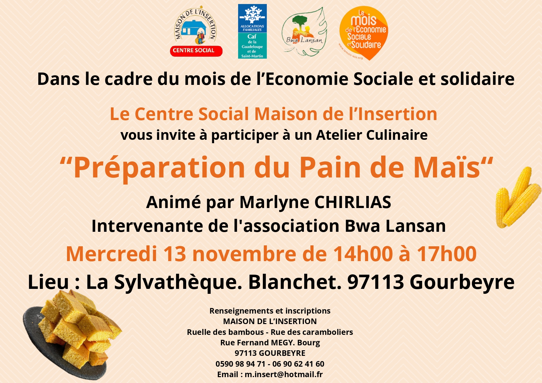 Atelier culinaire "préparation pain de maïs" Atelier culinaire "pain de Maïs "