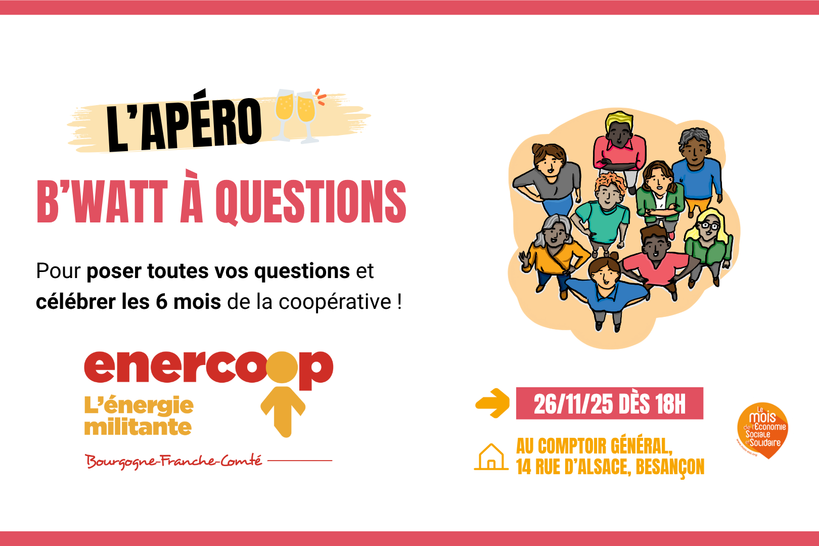 Visuel présentant l'événement : apéro le 26 novembre 2925 au comptoir général à Besançon