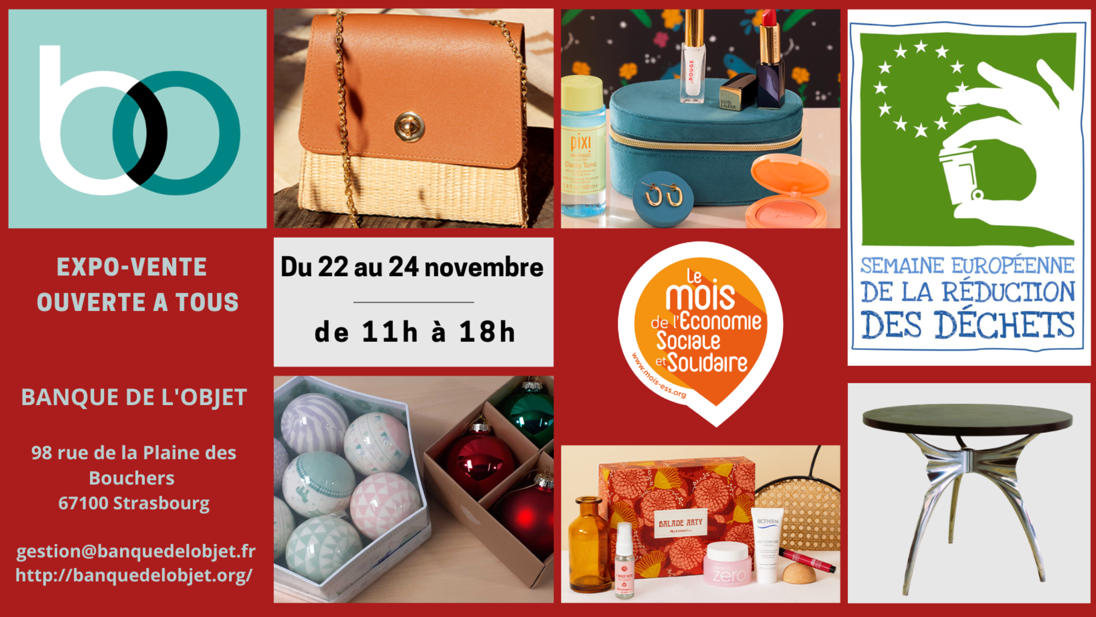 Exposition-vente ouverte à tous Banque de l'Objet 98 rue de la Plaine des Bouchers 67100 Strasbourg. Du 22 au 24 novembre de 11h à 18h.