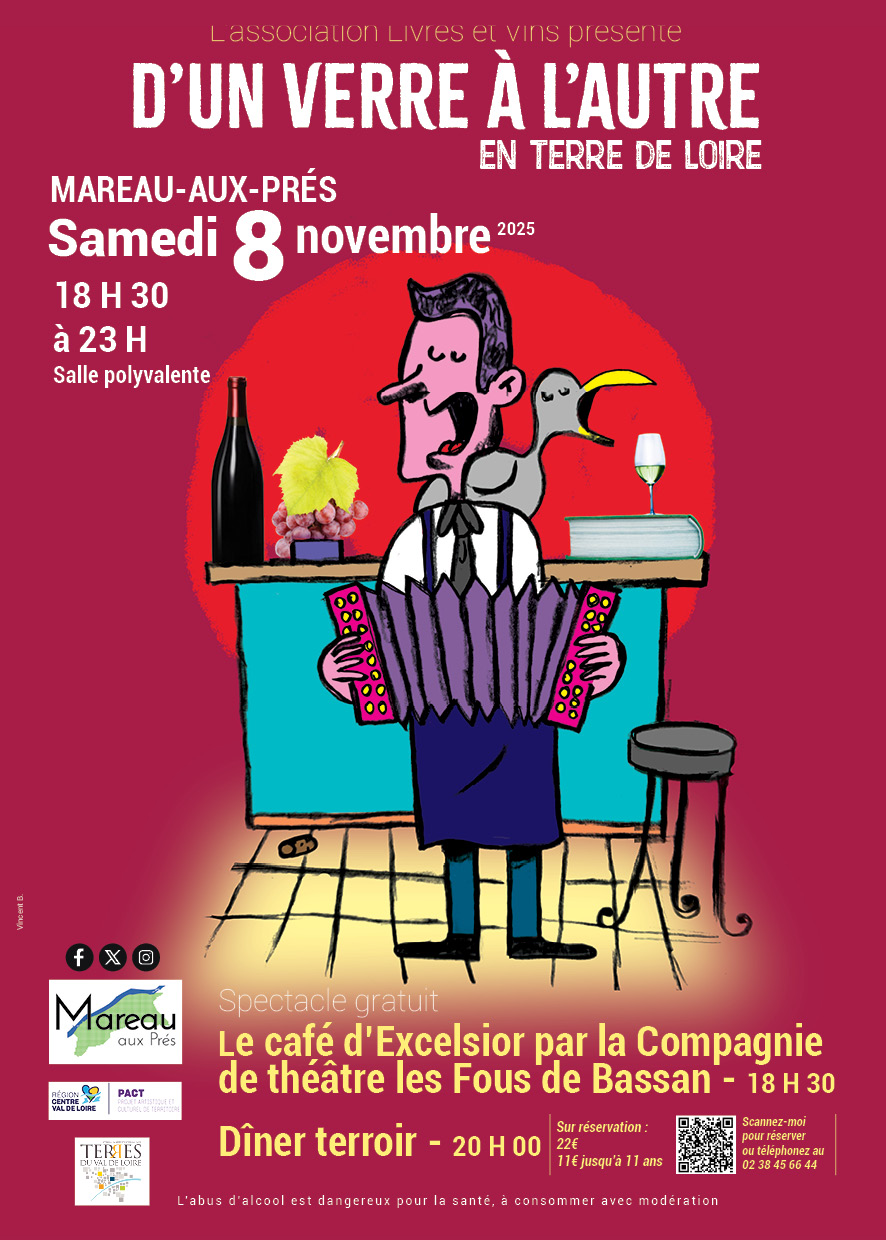 Serveur de café qui chante avec un accordéon et un fou de Bassan