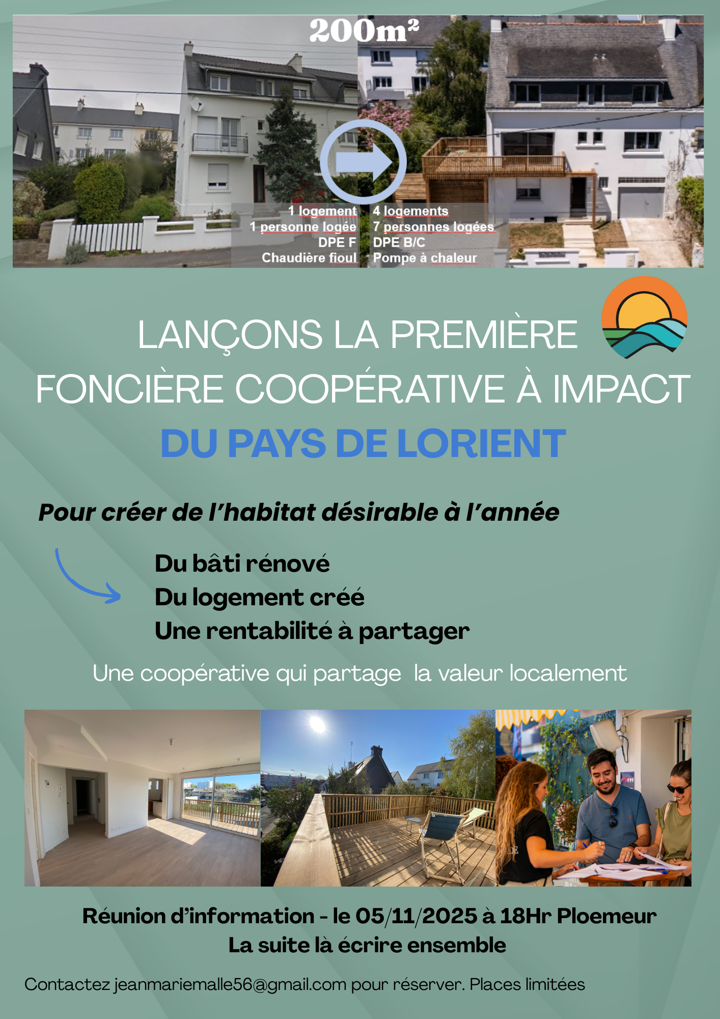 Lançons la première foncière coopérative à impact sur le pays de Lorient. Du batit rénové, du logement créé, de la valeur à partager. pour créer du logement à l'année.