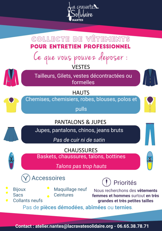 Ce que vous pouvez déposer Ce que vous pouvez déposer : vestes, hauts, pantalons, robes, jupes, chaussures, accessoires (ceintures, bijoux, maquillage neuf).