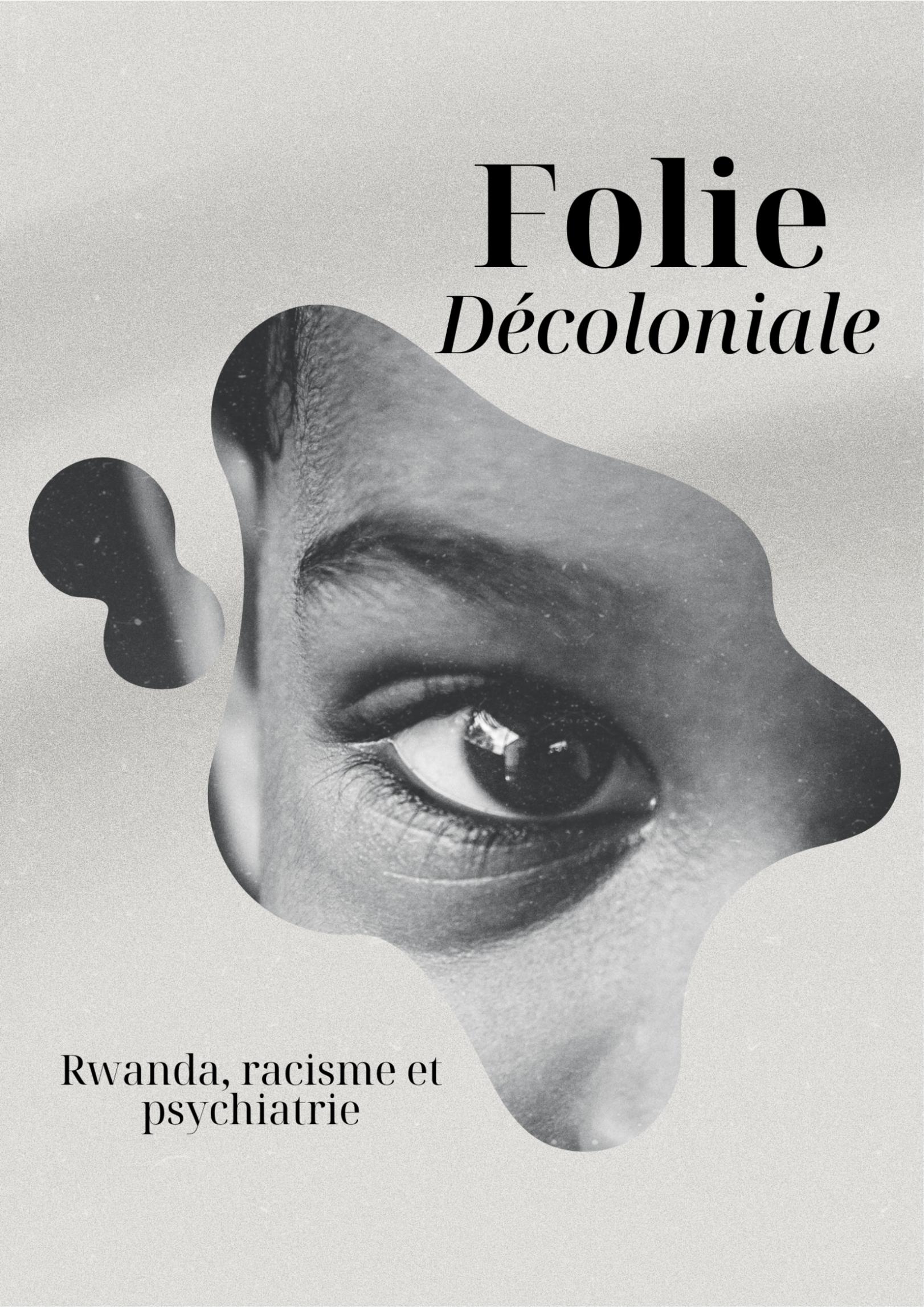 Tract conférence gesticulée de Sandrine Gashonga une partie du visage d'une femme africaine apparait dans un forme abstraite. Image aux tons gris et noirs avec une texture de tissu