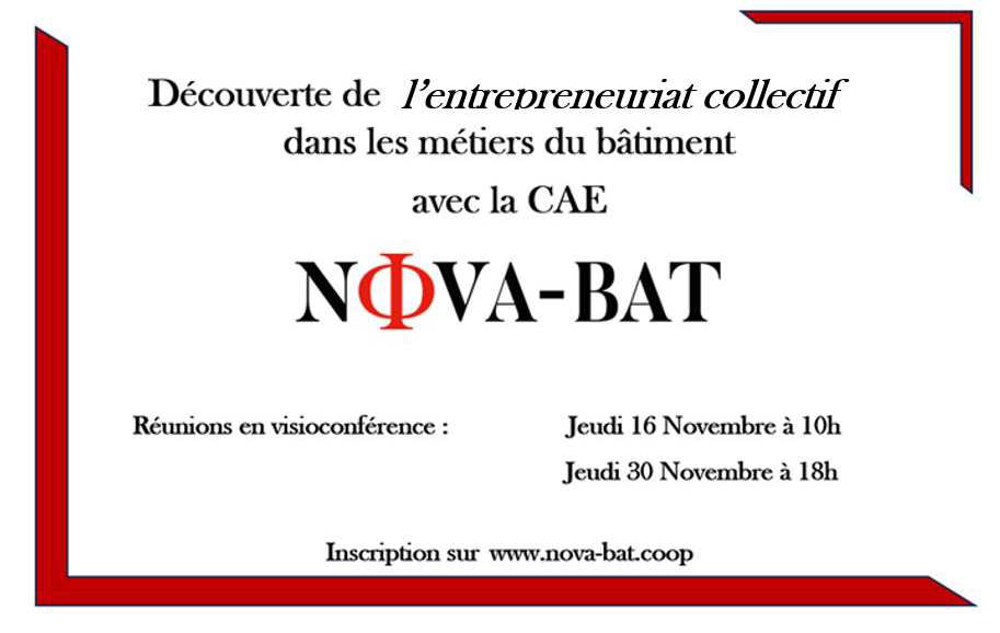 Envie de découvrir une nouvelle manière d'entreprendre dans la Batiment ? Nova-Bat vous propose deux visio en novembre, donc n'hésitez pas à vous inscrire :