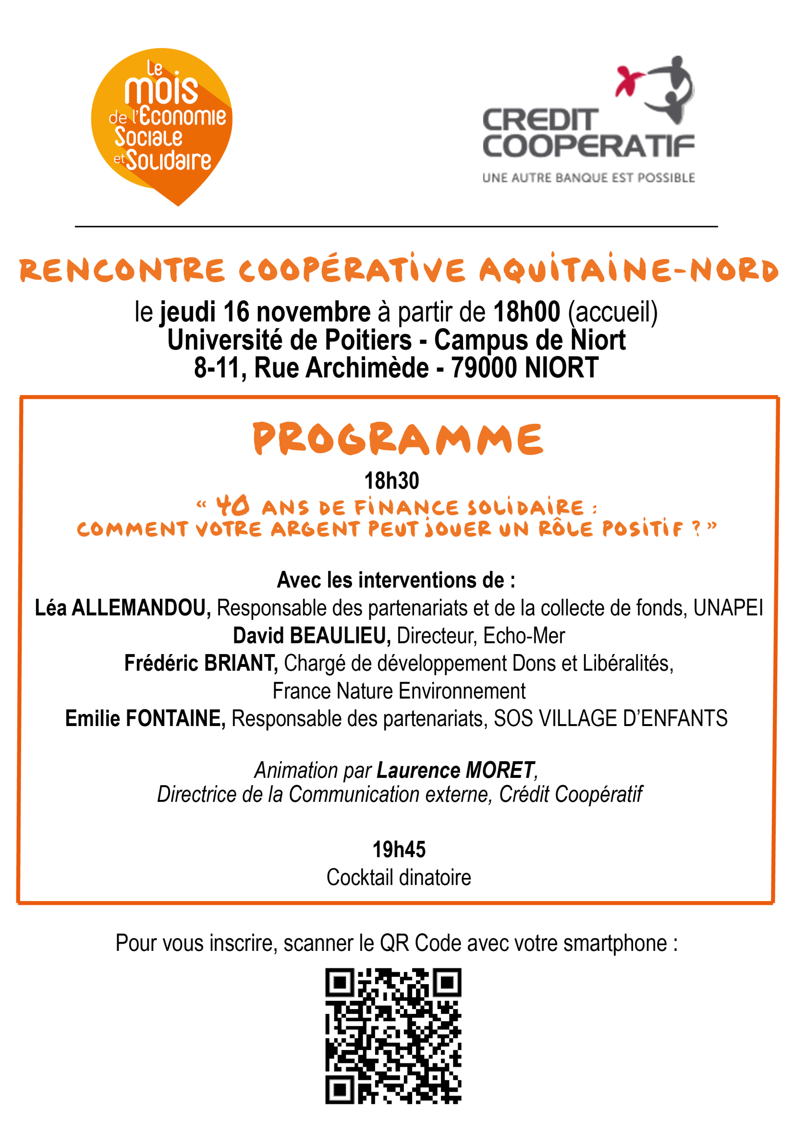 Rencontre Coopérative à NIORT - 16/11/2023 Rencontre Coopérative du Crédit Coopératif - le 16/11/2023