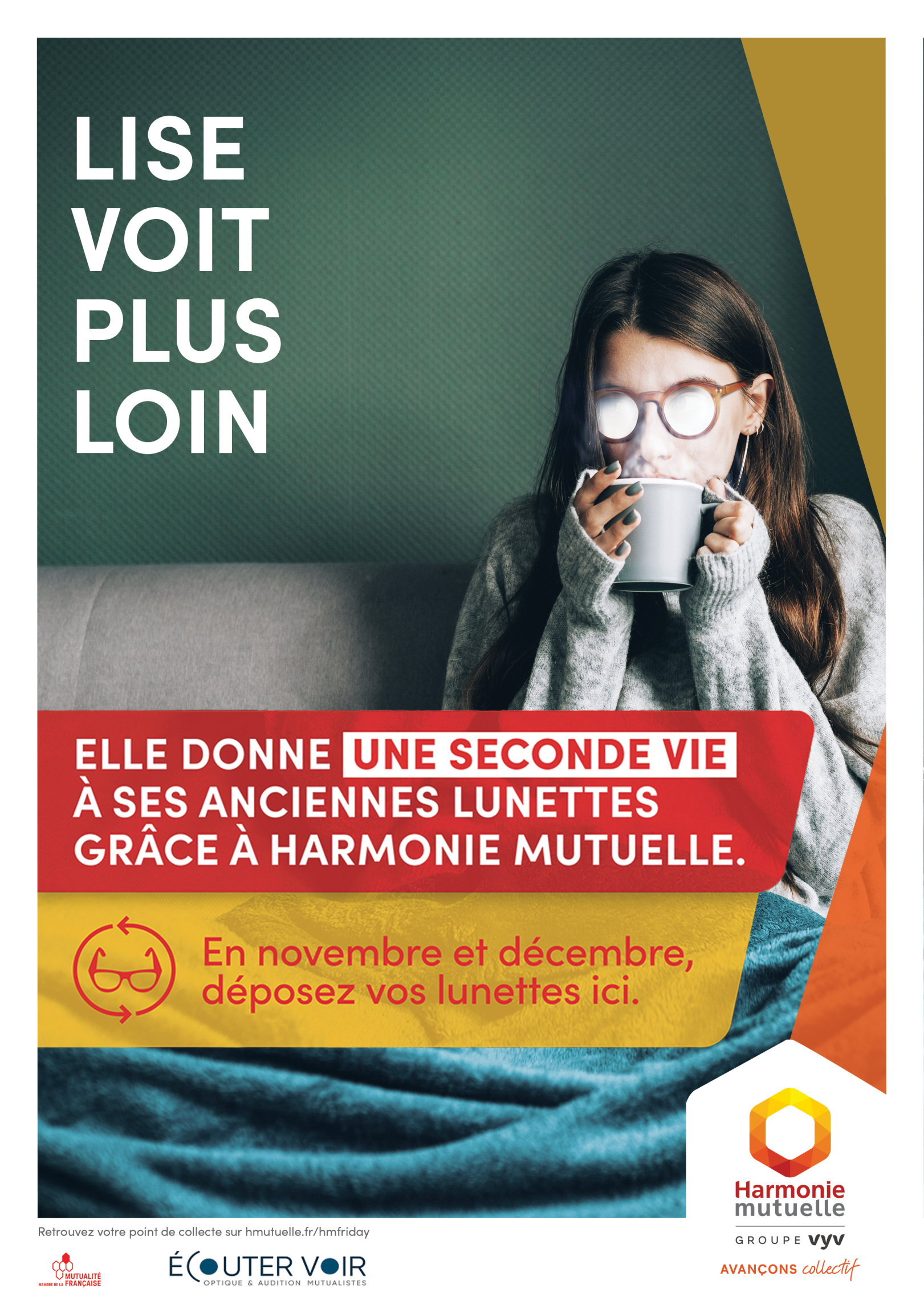 visuel d'une personne avec des lunettes embuées et texte "lise voit plus loin"