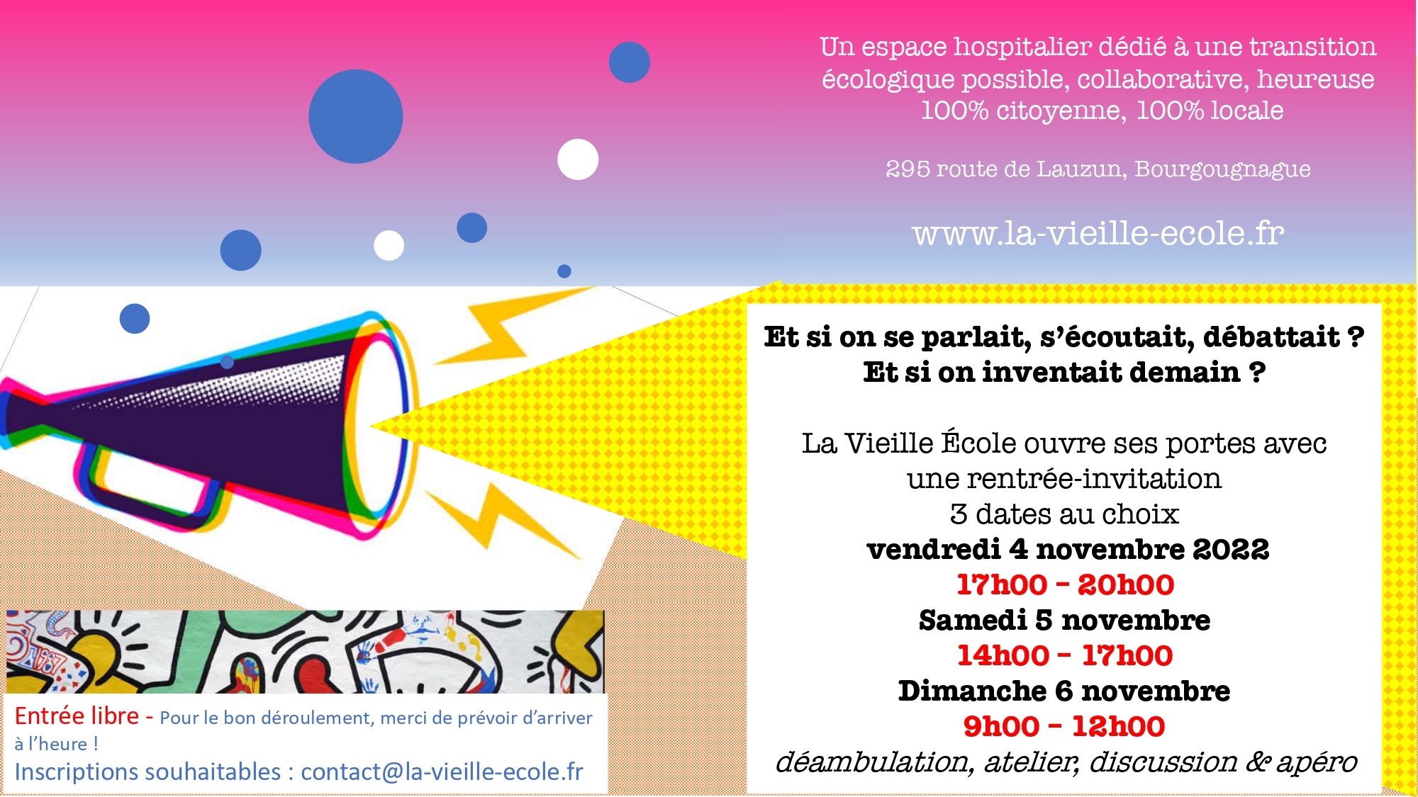 C'est la rentrée à la Vieille Ecole : invitation aux ateliers-rencontres 