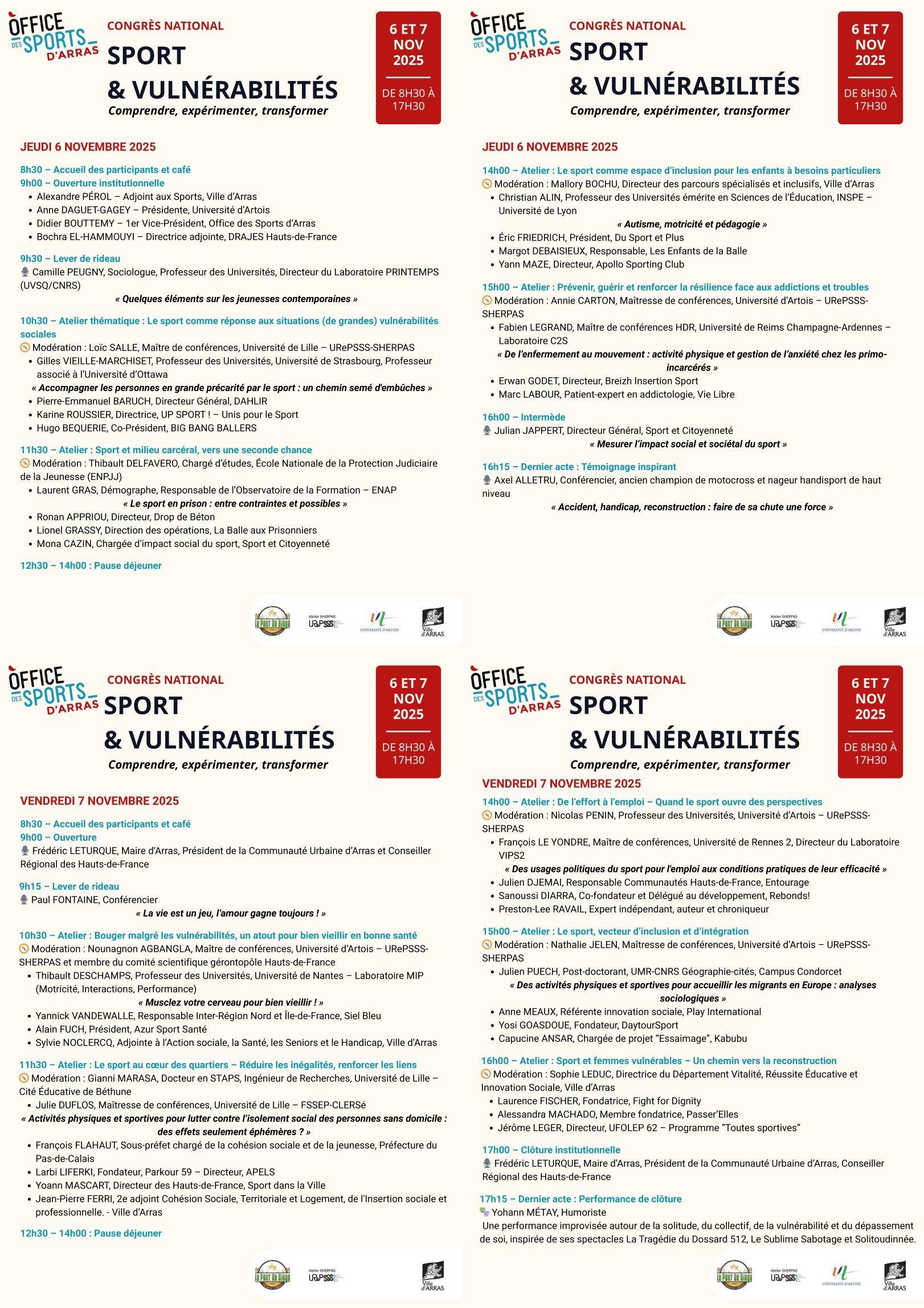 Programme complet du congrĂšs  Programme complet des intervenants du congrĂšs