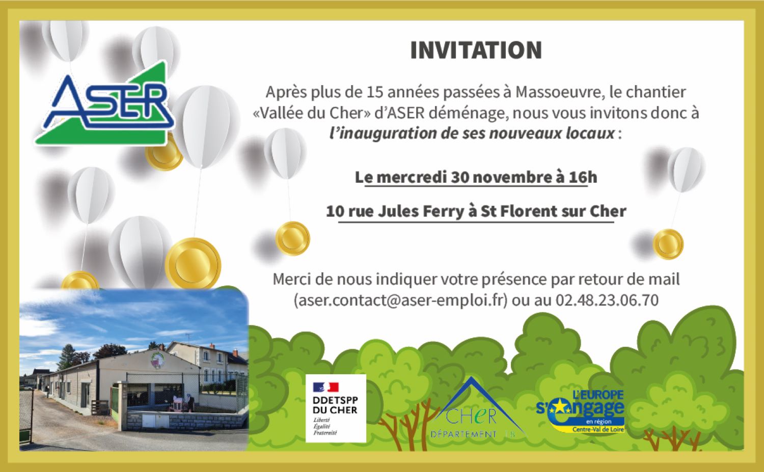 Invitation Inauguration nouveaux locaux - ASER Invitation Inauguration nouveaux locaux - ASER